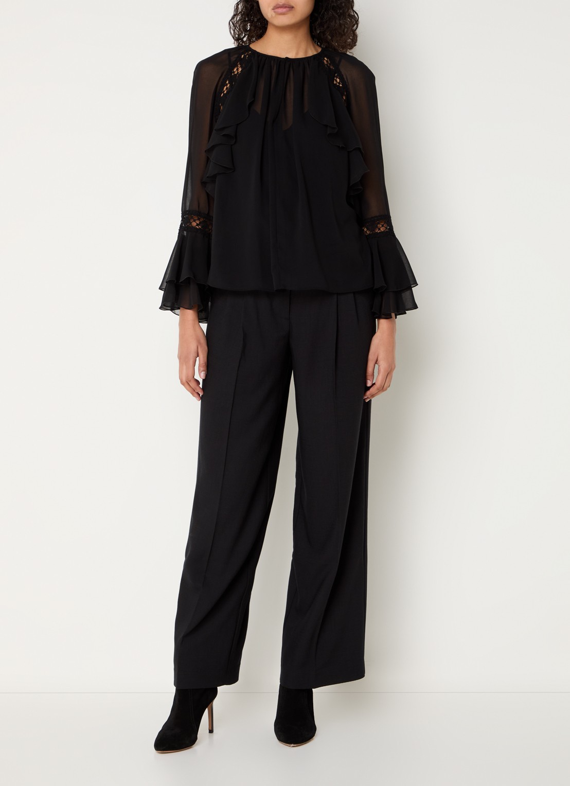 ba&sh Edwin high waist wide fit pantalon met steekzakken - voorkant 2 zwart