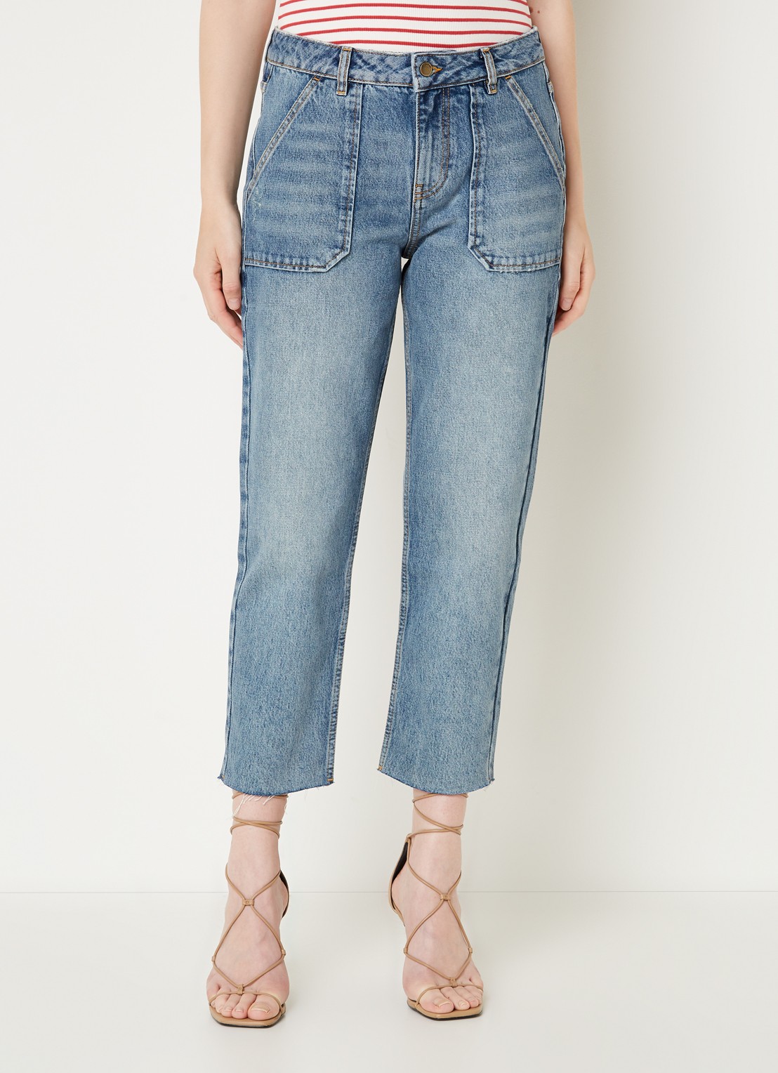 Ba&sh Elly high waist tapered fit cropped jeans met verwassen afwerking - detail 4 indigo