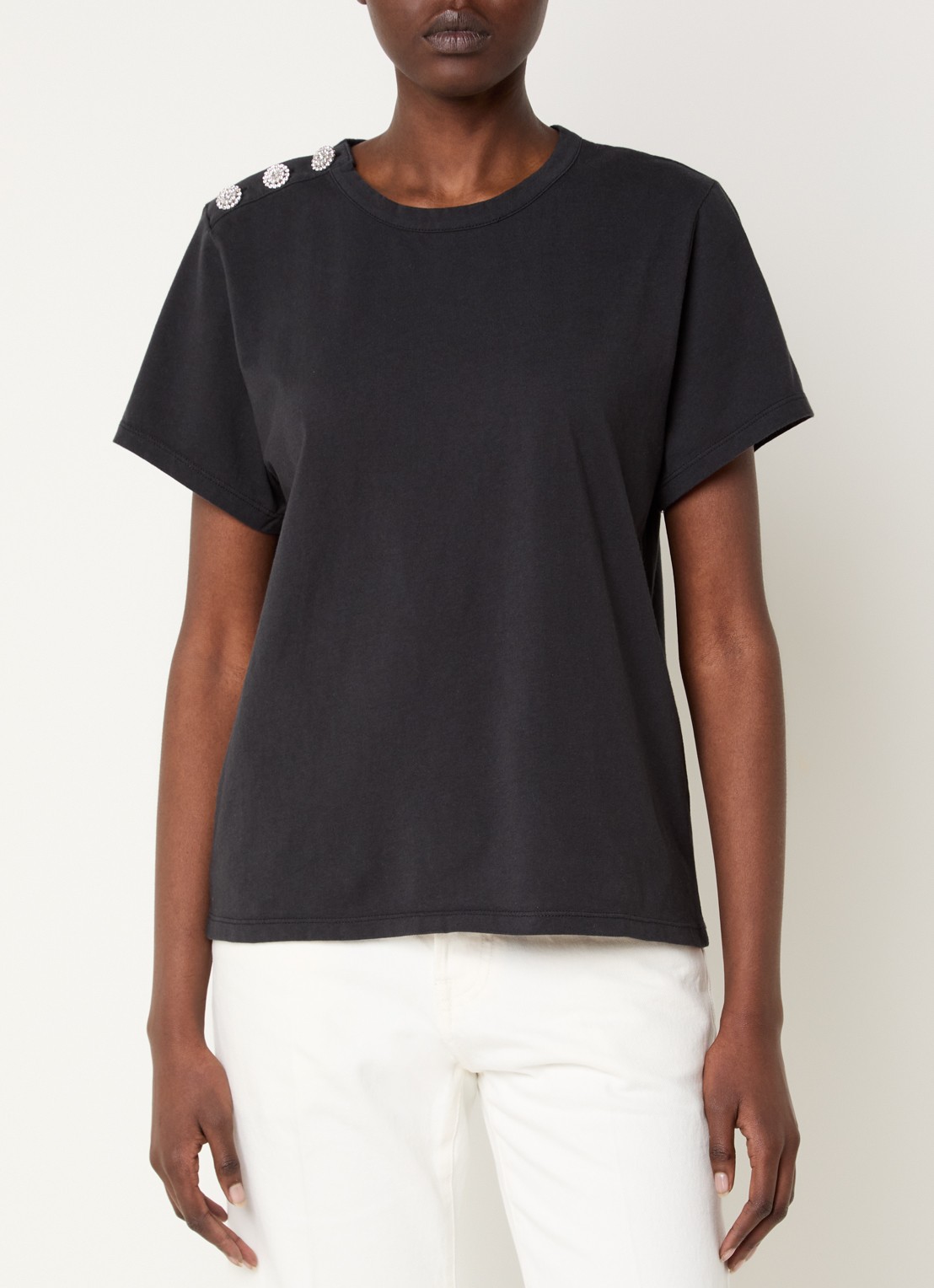 ba&sh Elmer T-shirt met sierknopen - detail antraciet
