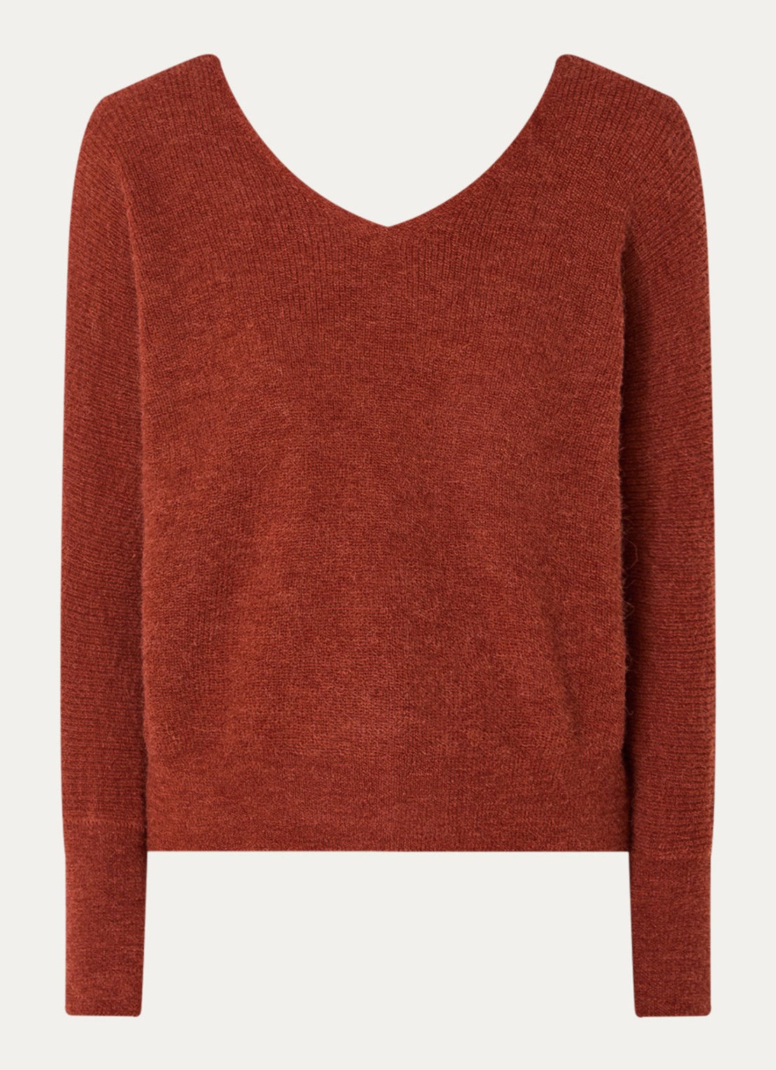 ba&sh Elsa grofgebreid vest in alpaca wolblend met V-hals - voorkant 3 steenrood