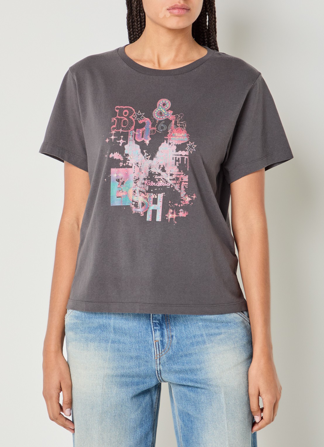 ba&sh Erave T-shirt met logoprint - detail 4 antraciet