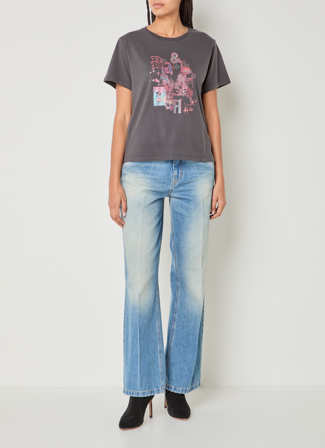 ba&sh Erave T-shirt met logoprint - voorkant 3 antraciet