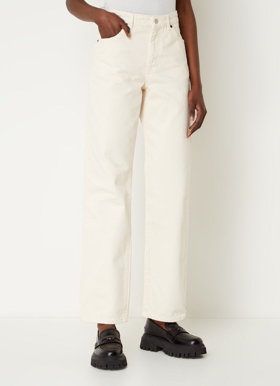ba&sh Erell high waist straight leg jeans met gekleurde wassing - detail 3 gebroken wit