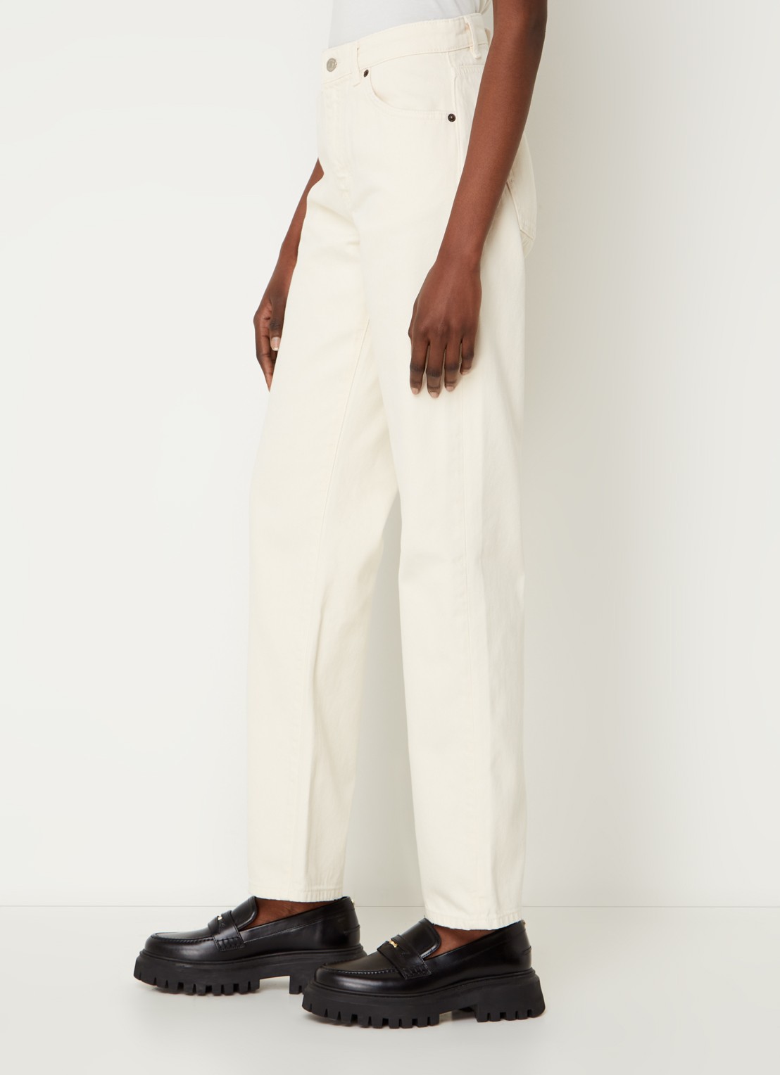 ba&sh Erell high waist straight leg jeans met gekleurde wassing - detail 4 gebroken wit