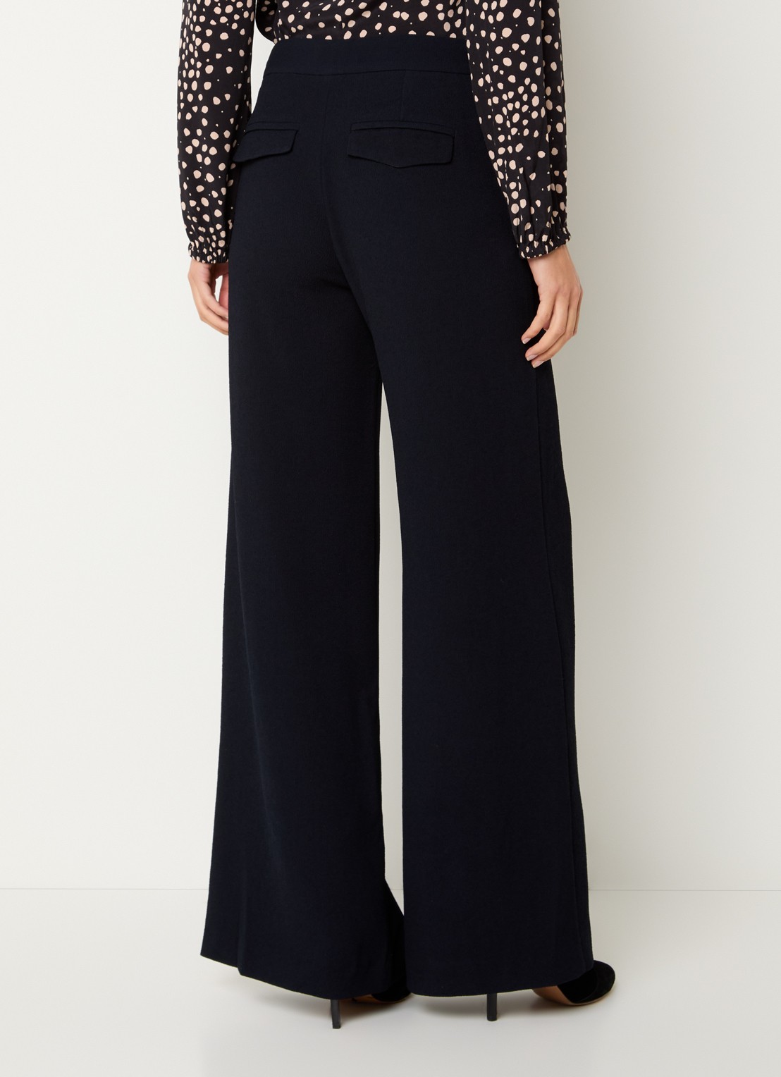 ba&sh Falcon high waist wide fit pantalon met split en sierknopen - achterkant donkerblauw