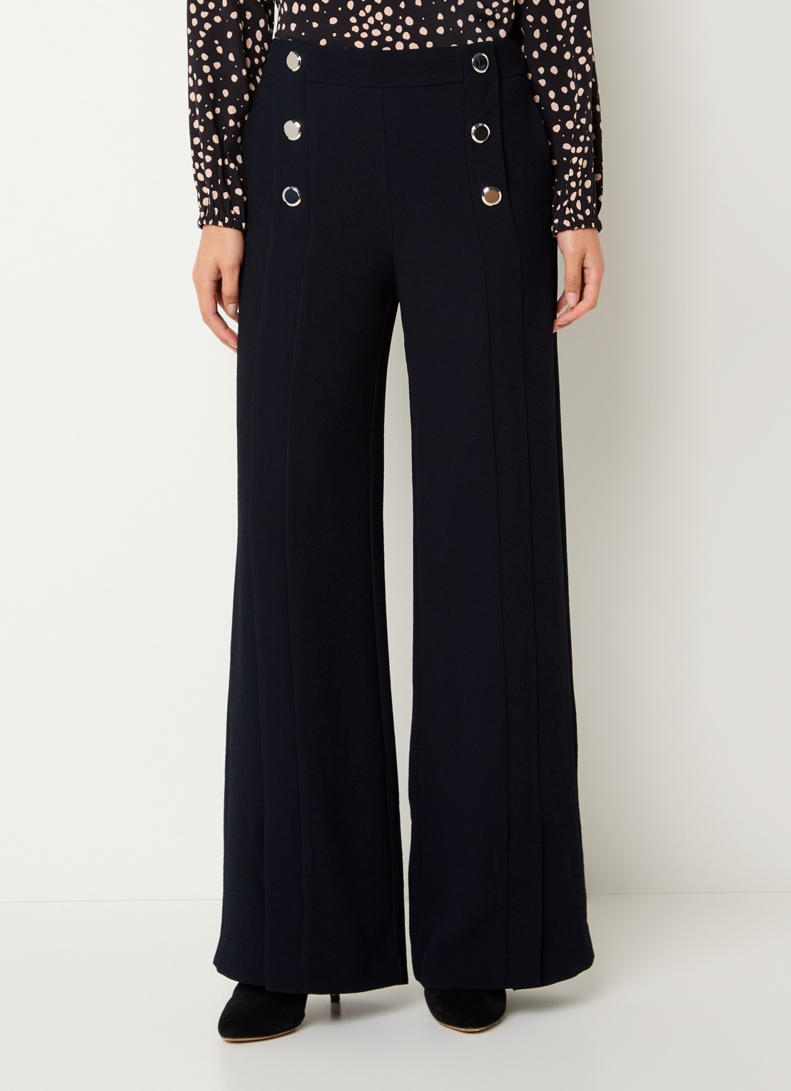 ba&sh Falcon high waist wide fit pantalon met split en sierknopen - detail 4 donkerblauw