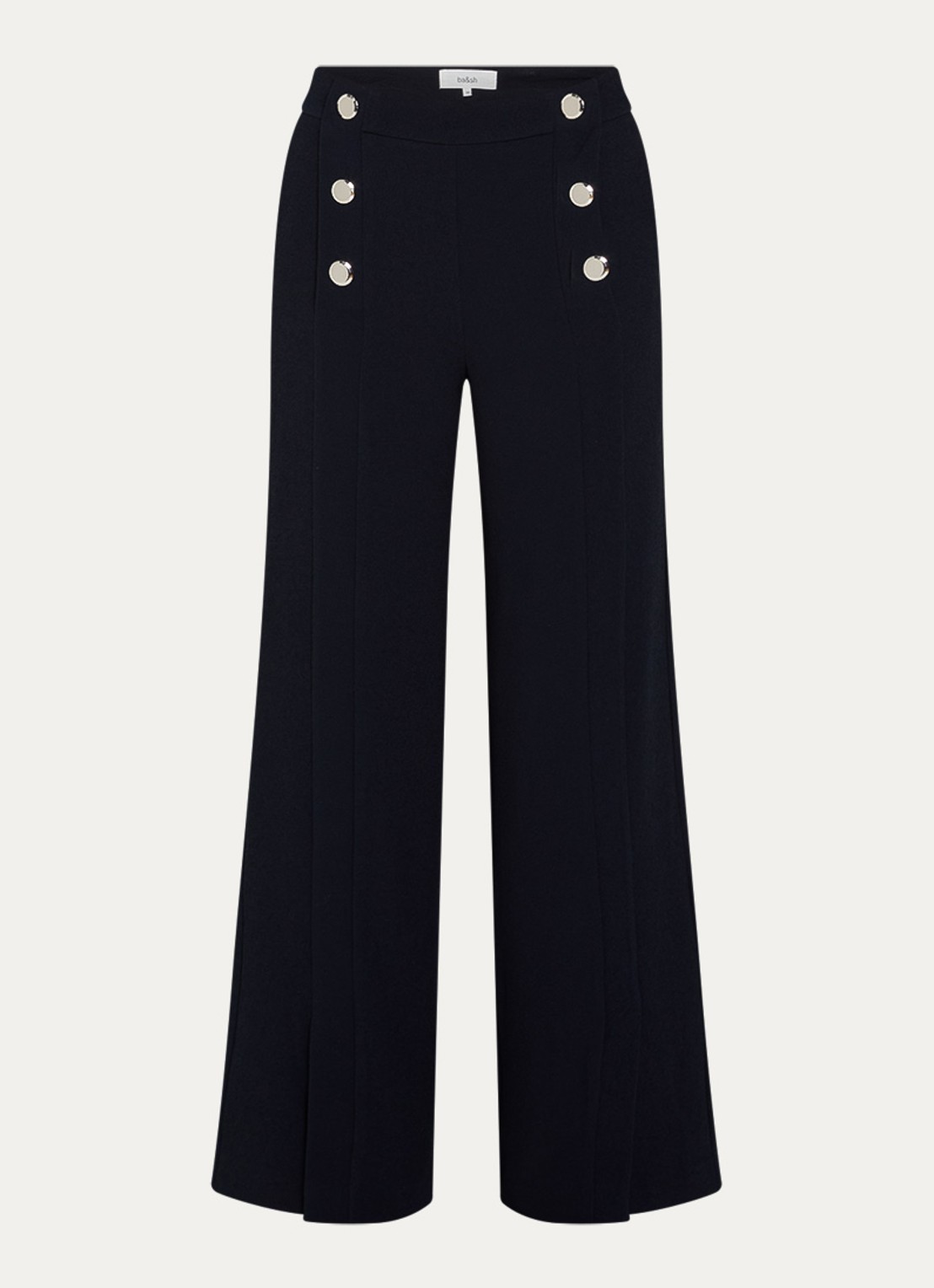 ba&sh Falcon high waist wide fit pantalon met split en sierknopen - voorkant 2 donkerblauw