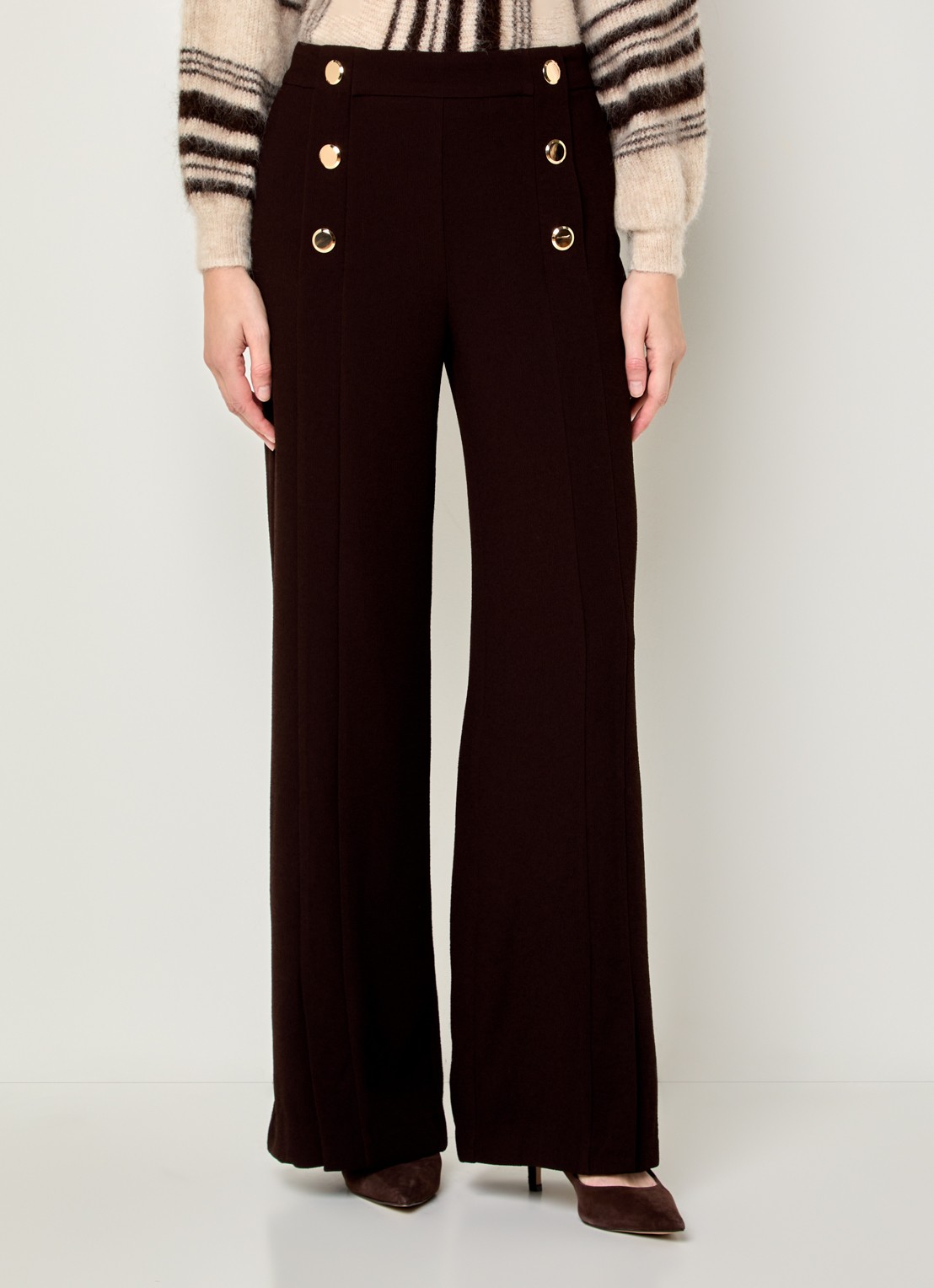 ba&sh Falcon high waist wide fit pantalon met split en sierknopen - detail 3 donkerbruin