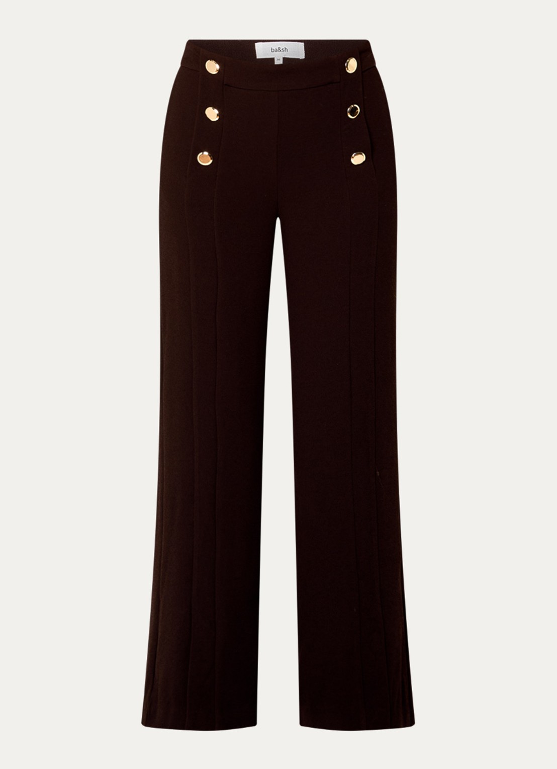 ba&sh Falcon high waist wide fit pantalon met split en sierknopen - voorkant donkerbruin