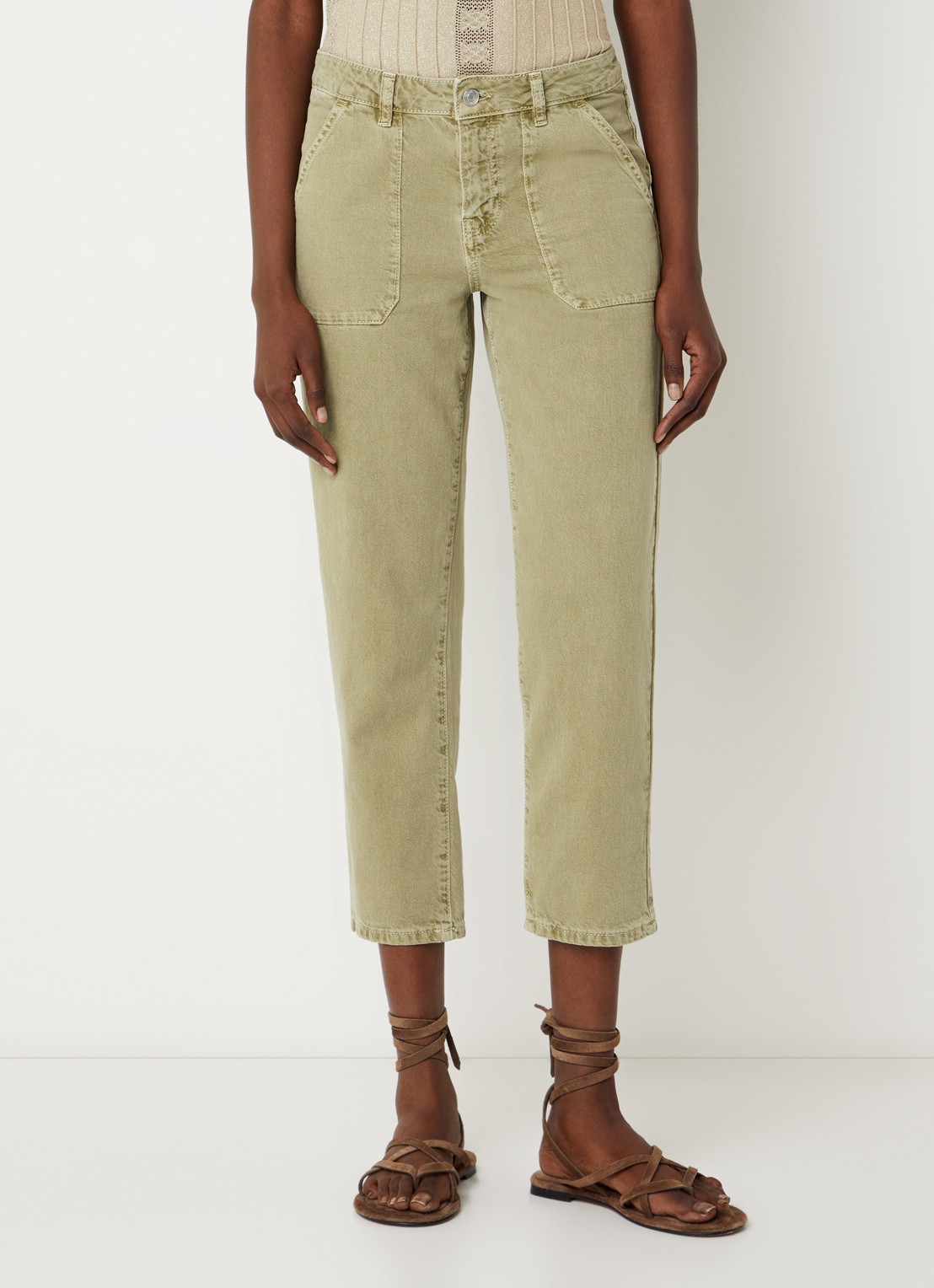 ba&sh Fally mid waist cropped slim fit jeans met gekleurde wassing - detail khaki