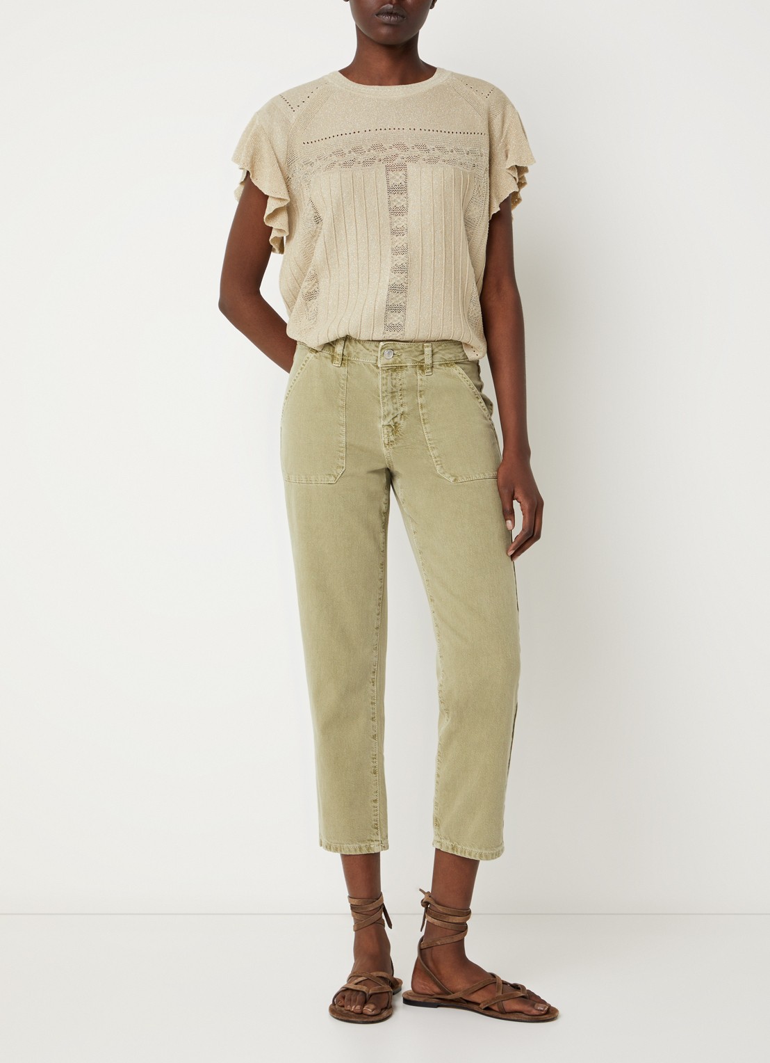 ba&sh Fally mid waist cropped slim fit jeans met gekleurde wassing - voorkant 4 khaki