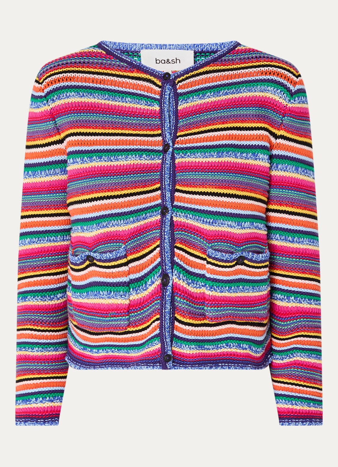 ba&sh Fanny grofgebreid vest met schoudervulling en opgestikte zakken - voorkant 2 blauw