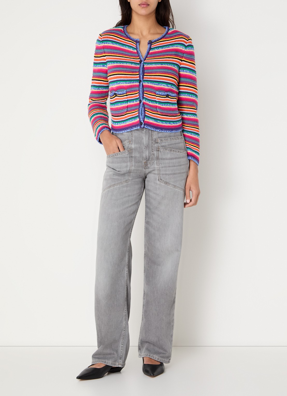 ba&sh Fanny grofgebreid vest met schoudervulling en opgestikte zakken - voorkant 3 blauw