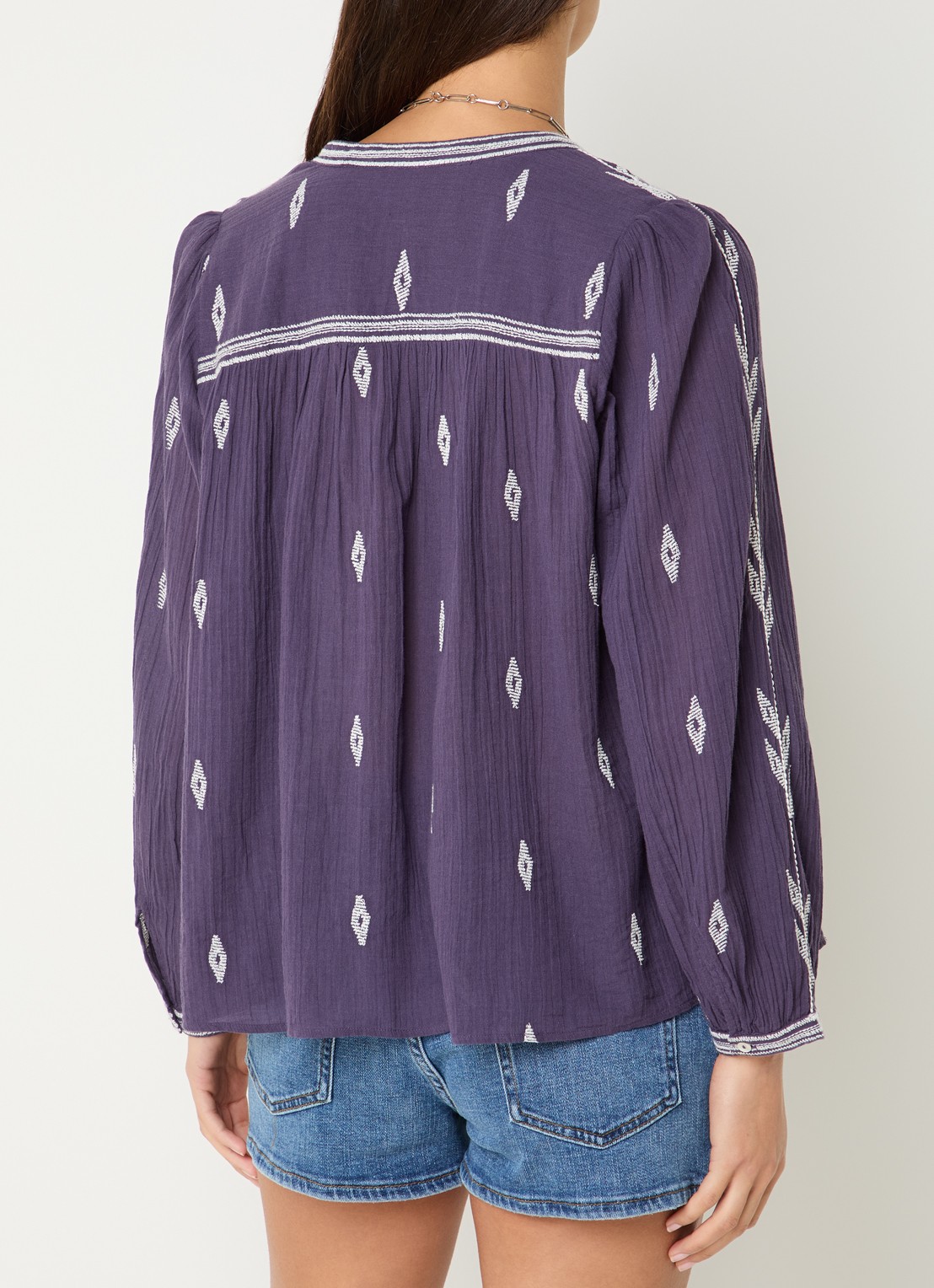 ba&sh Fedora blouse met borduring - achterkant 3 paars