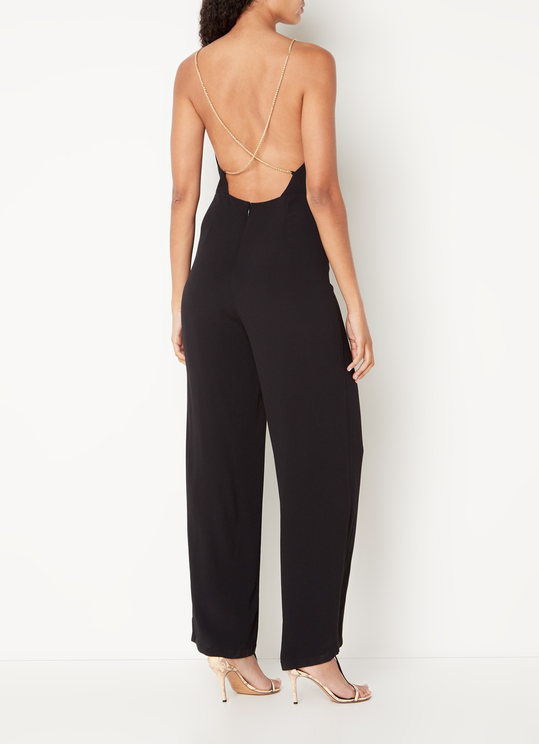 ba&sh Fifi wide fit jumpsuit met rugdecolleté en kettingdetail - achterkant zwart