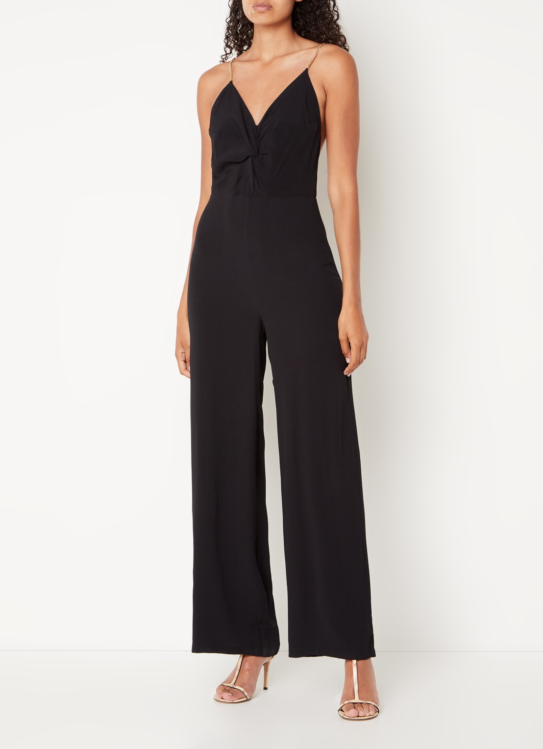 ba&sh Fifi wide fit jumpsuit met rugdecolleté en kettingdetail - detail 4 zwart