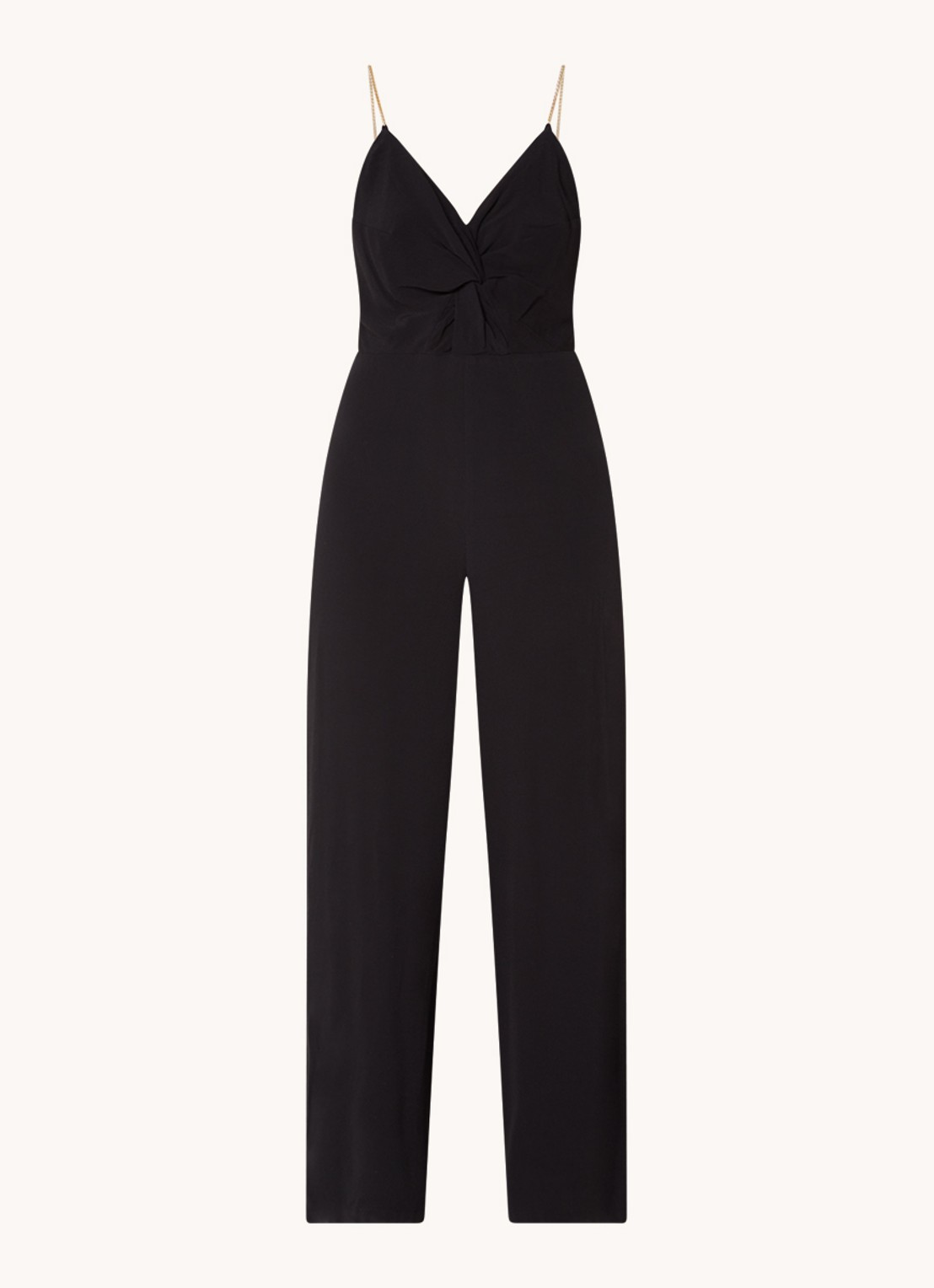 ba&sh Fifi wide fit jumpsuit met rugdecolleté en kettingdetail - voorkant 2 zwart