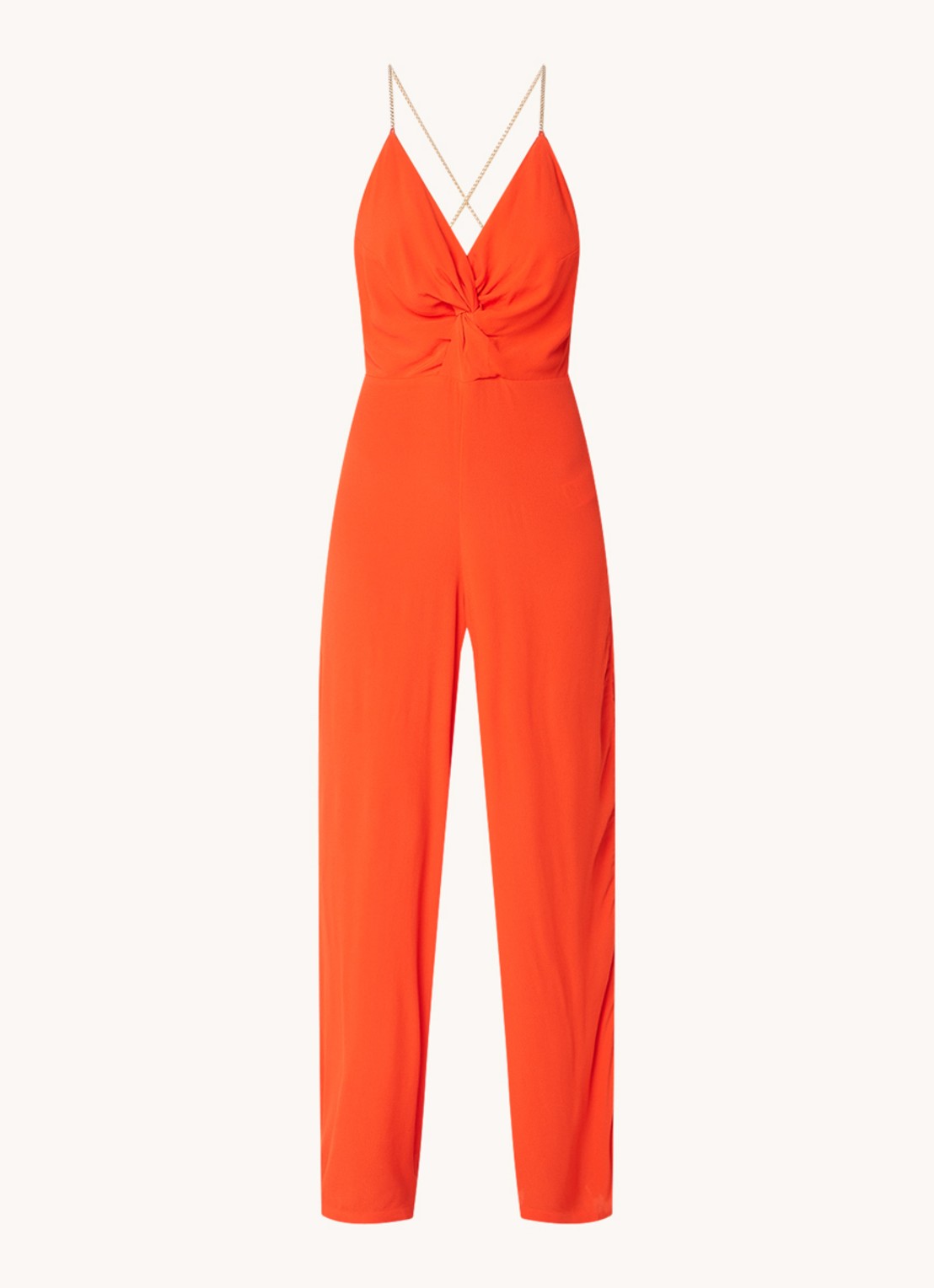ba&sh Fifia loose fit jumpsuit met rugdecolleté  - voorkant oranjerood