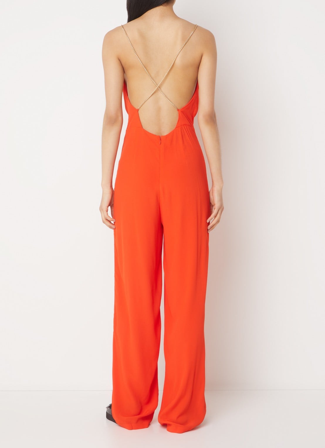 ba&sh Fifia loose fit jumpsuit met rugdecolleté  - voorkant 2 oranjerood