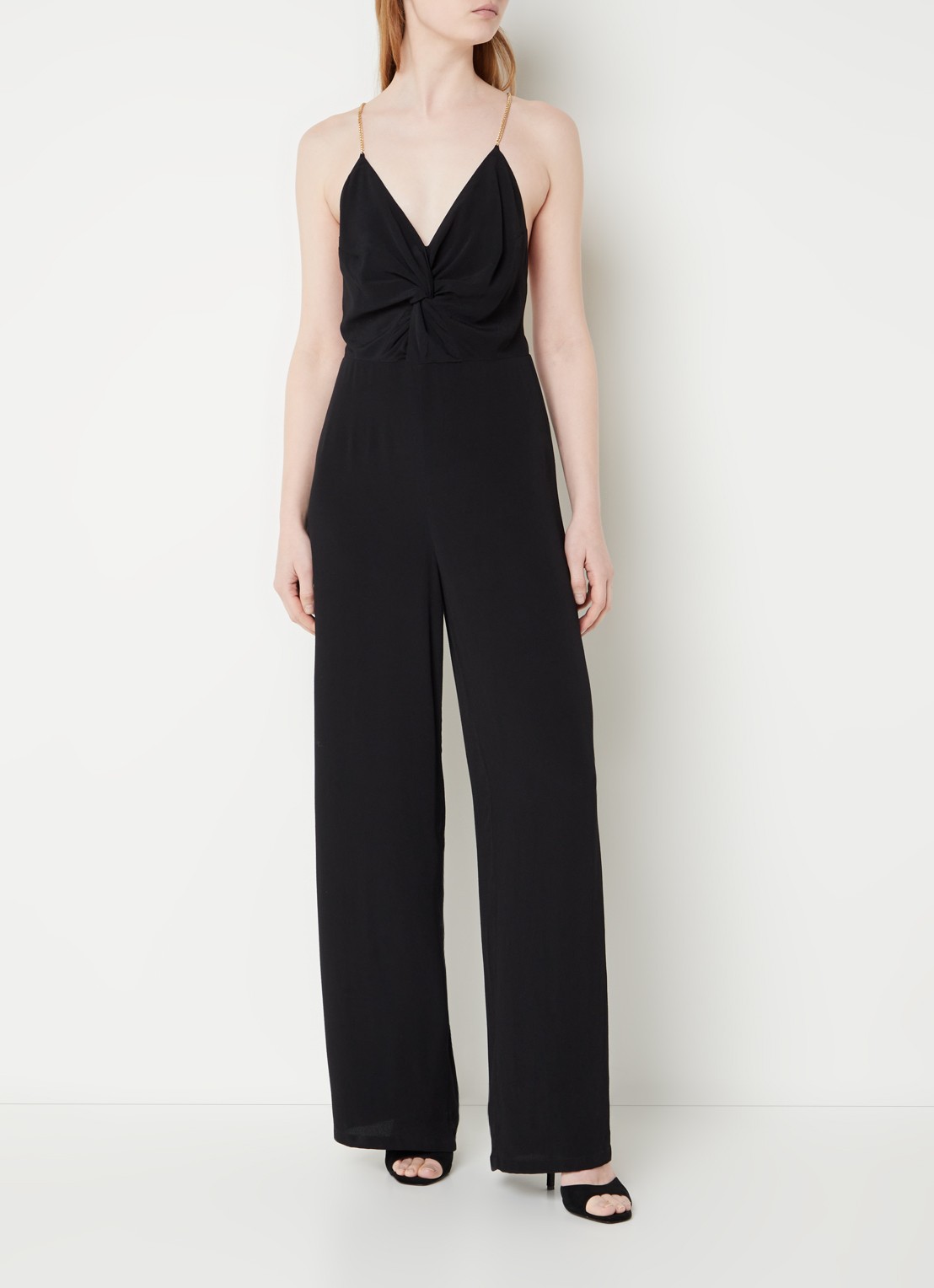 Ba&sh Fifia wide fit jumpsuit met kettingdetail en rugdecolleté - voorkant 2 zwart