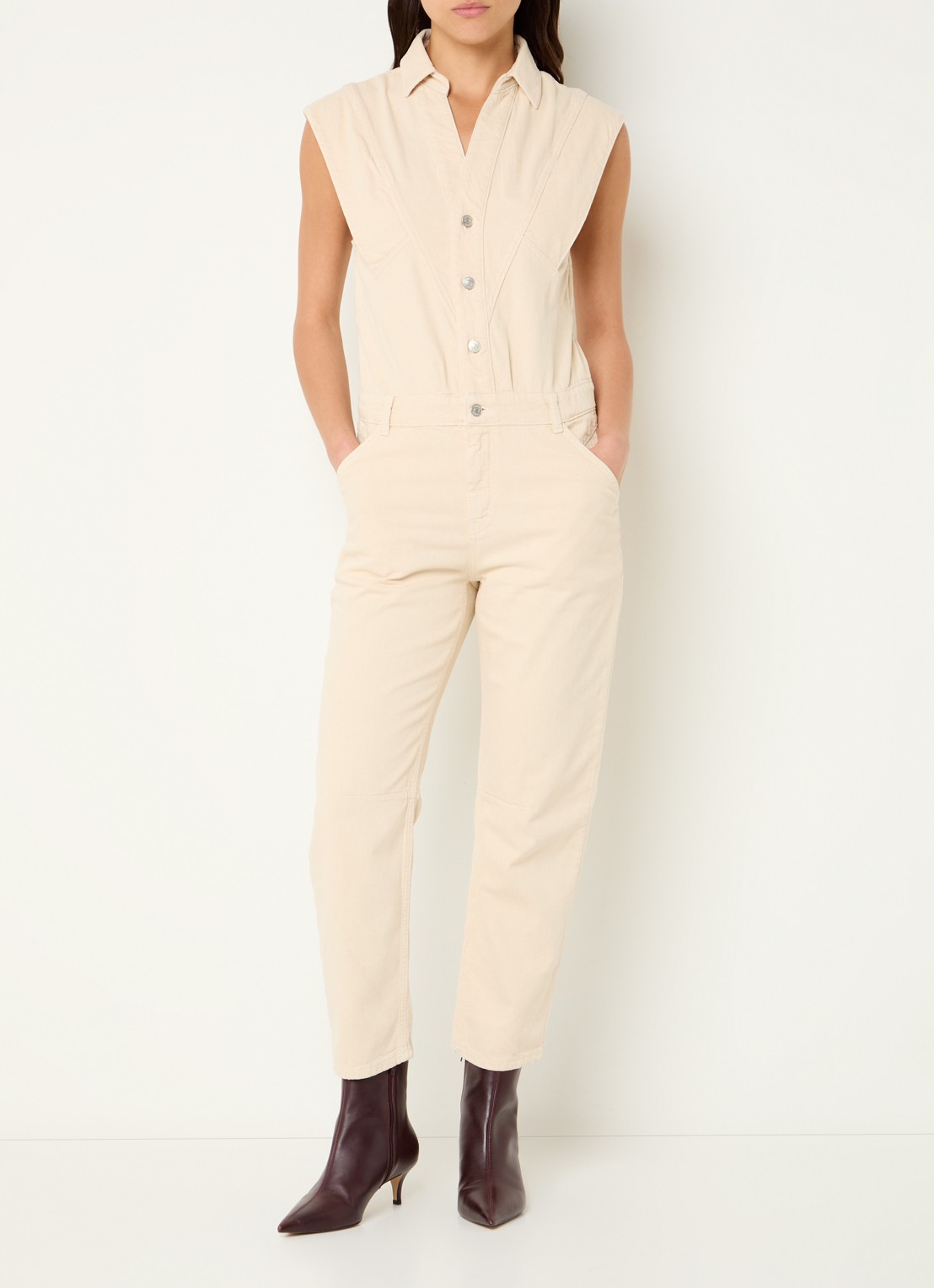 ba&sh Figo straight fit jumpsuit in linnenblend - detail 4 beige