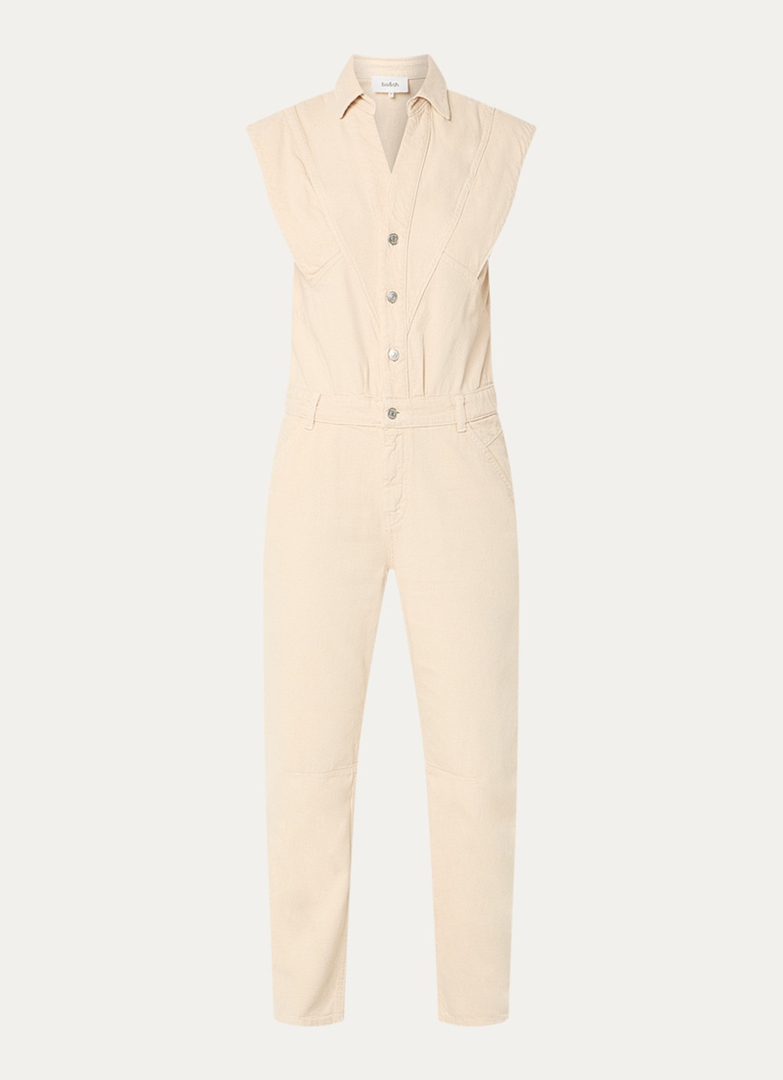 ba&sh Figo straight fit jumpsuit in linnenblend - voorkant 2 beige