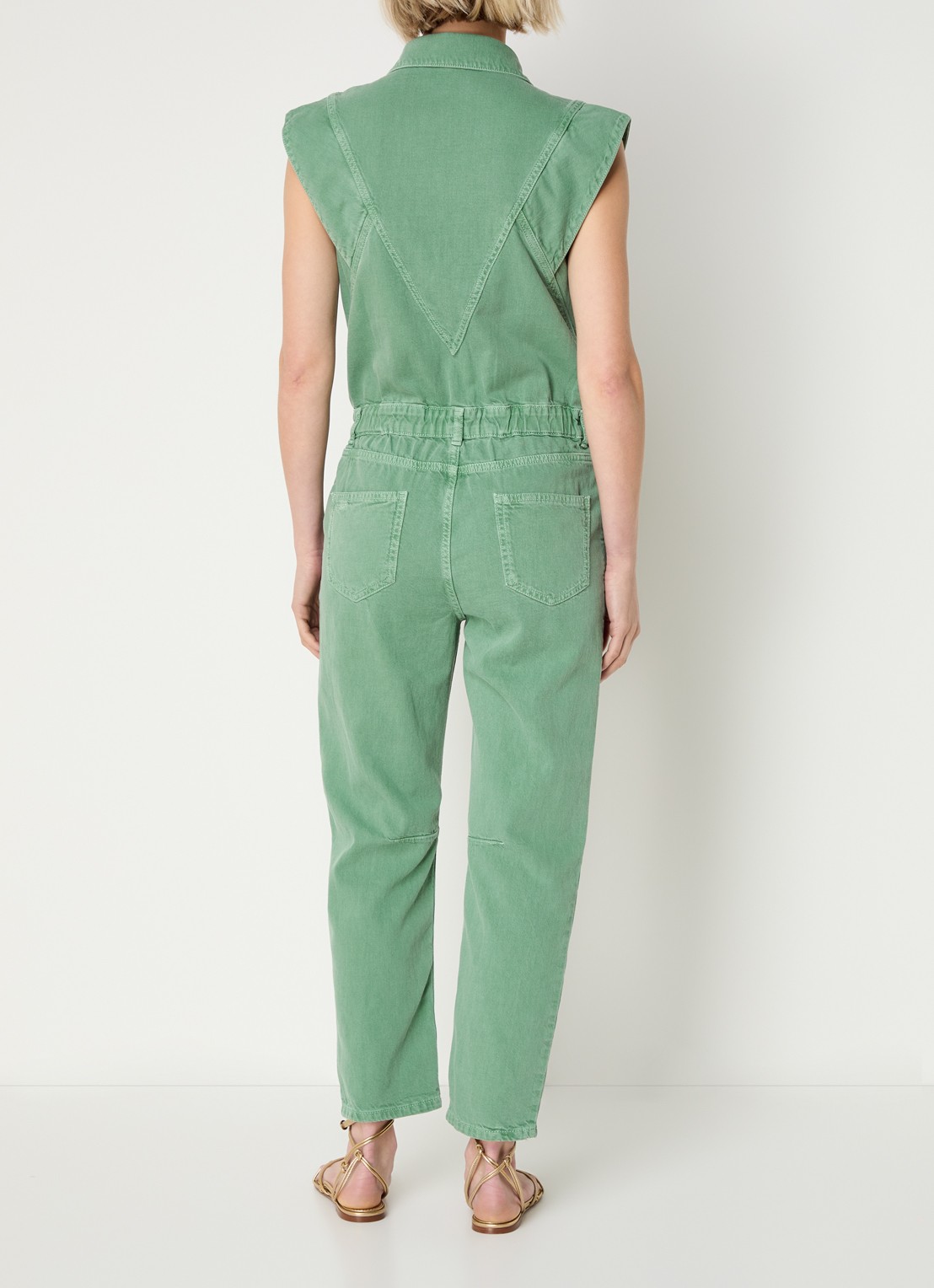 ba&sh Figo straight fit jumpsuit in linnenblend - achterkant groen