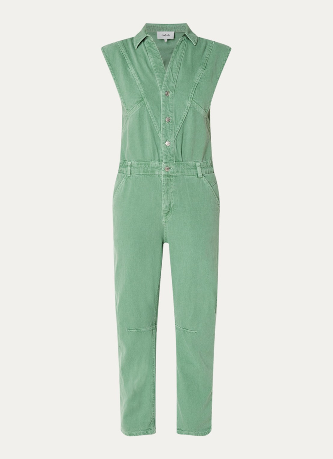 ba&sh Figo straight fit jumpsuit in linnenblend - voorkant 2 groen