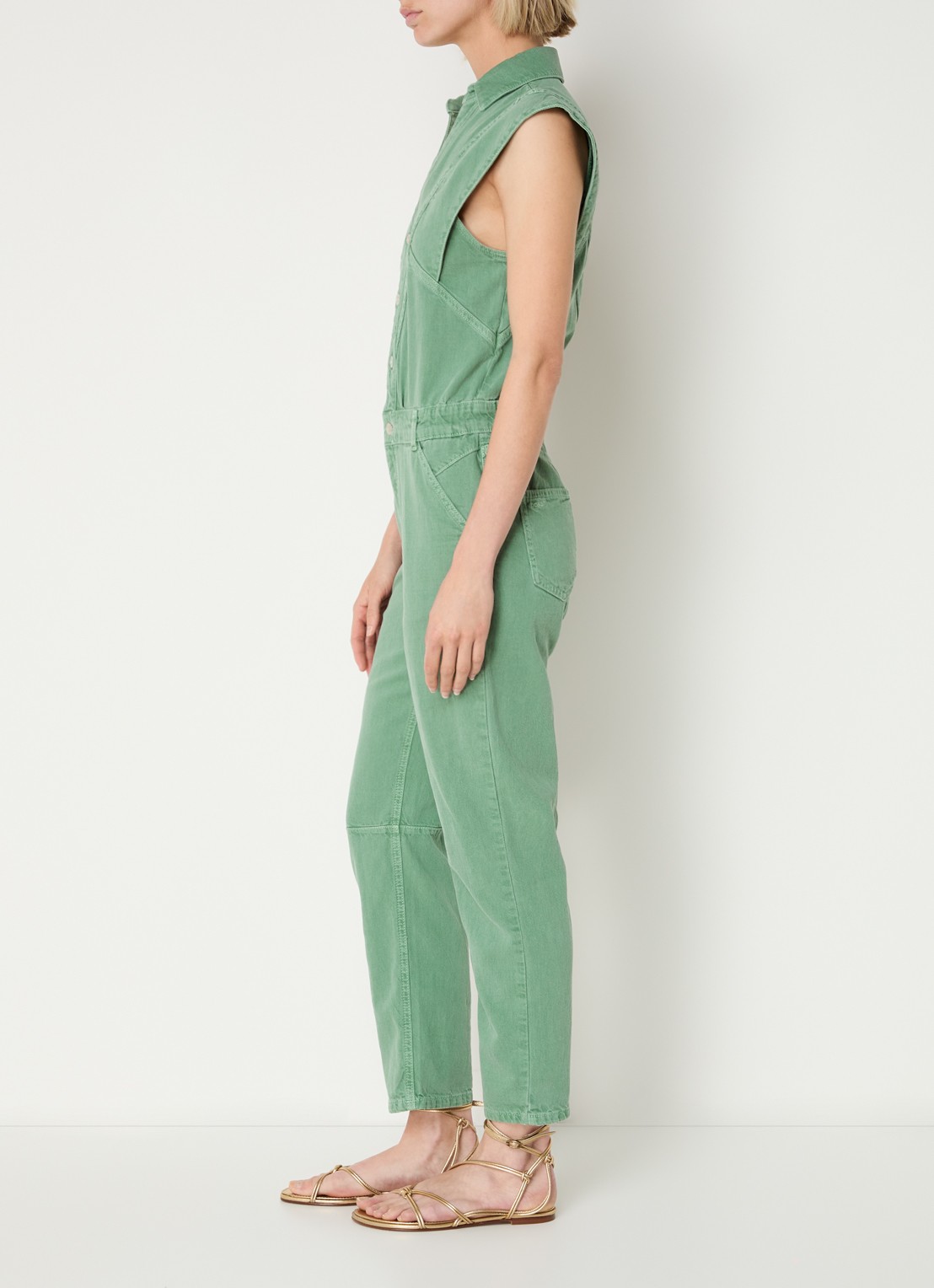 ba&sh Figo straight fit jumpsuit in linnenblend - voorkant 3 groen