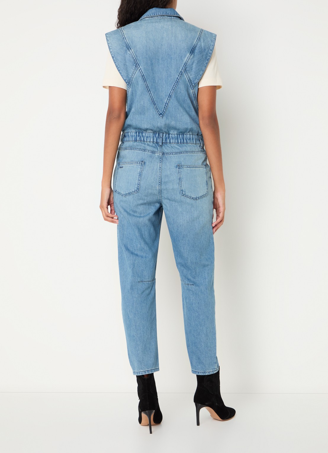 ba&sh Figo straight fit jumpsuit van denim met steekzakken - achterkant 4 indigo
