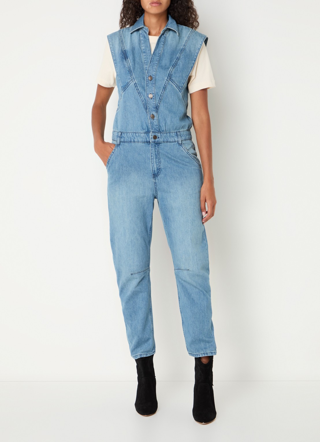 ba&sh Figo straight fit jumpsuit van denim met steekzakken - detail 3 indigo
