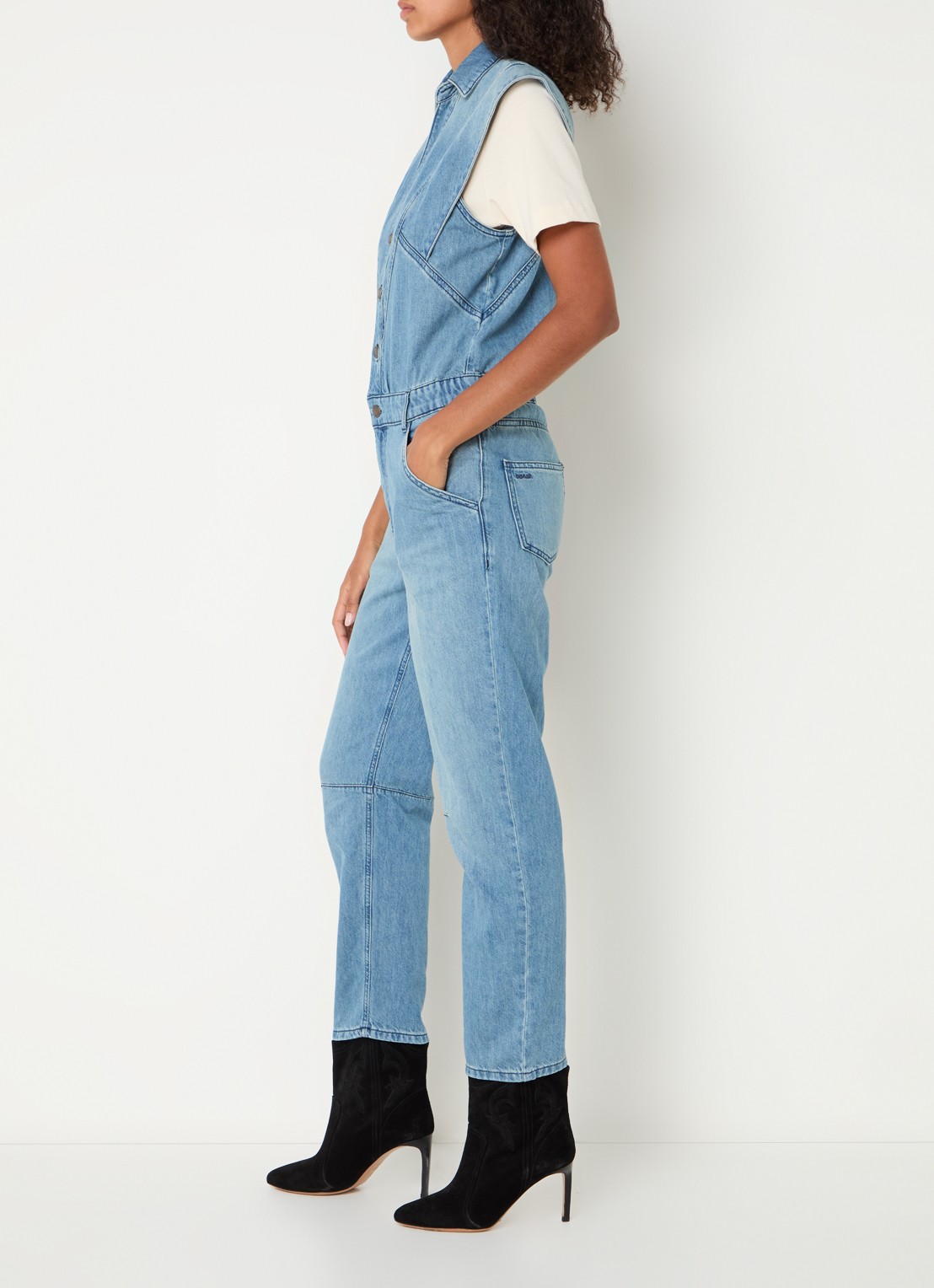 ba&sh Figo straight fit jumpsuit van denim met steekzakken - voorkant 2 indigo