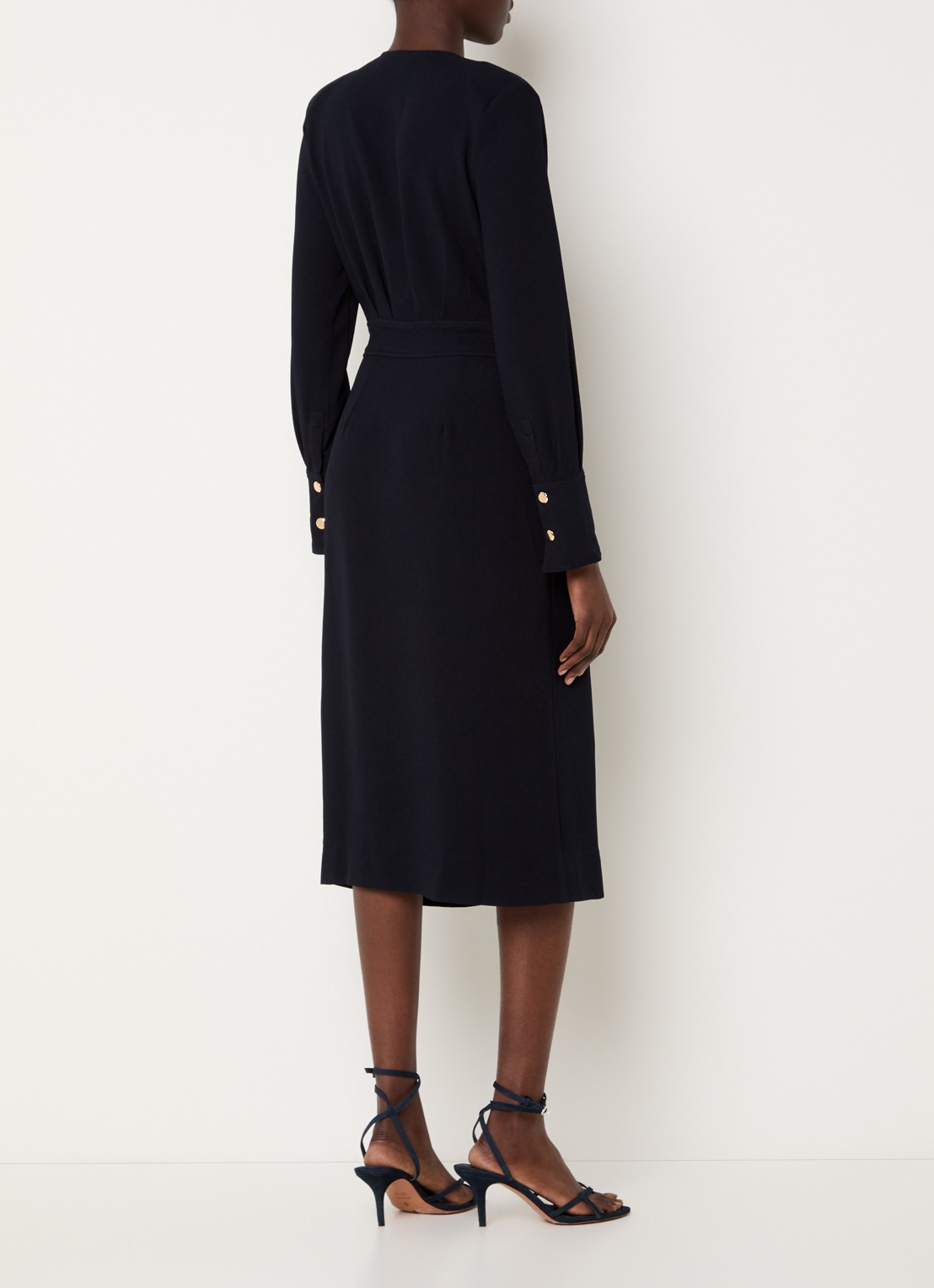 ba&sh Fiji midi jurk met split en V-hals - achterkant donkerblauw