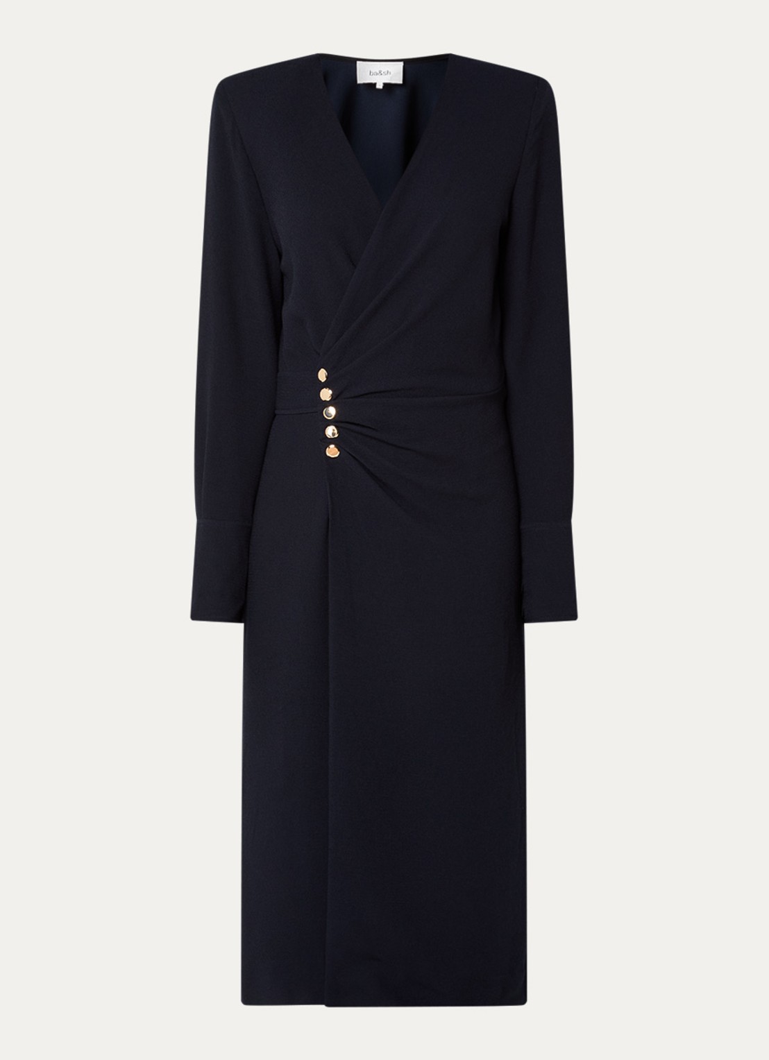 ba&sh Fiji midi jurk met split en V-hals - voorkant 3 donkerblauw