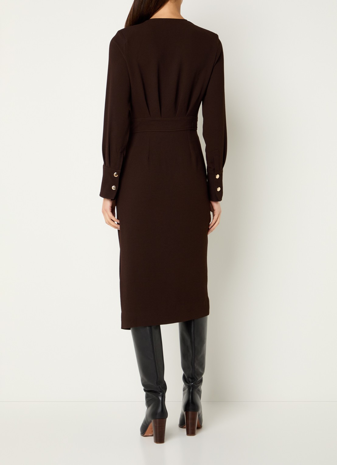 ba&sh Fiji midi jurk met split en V-hals - achterkant donkerbruin