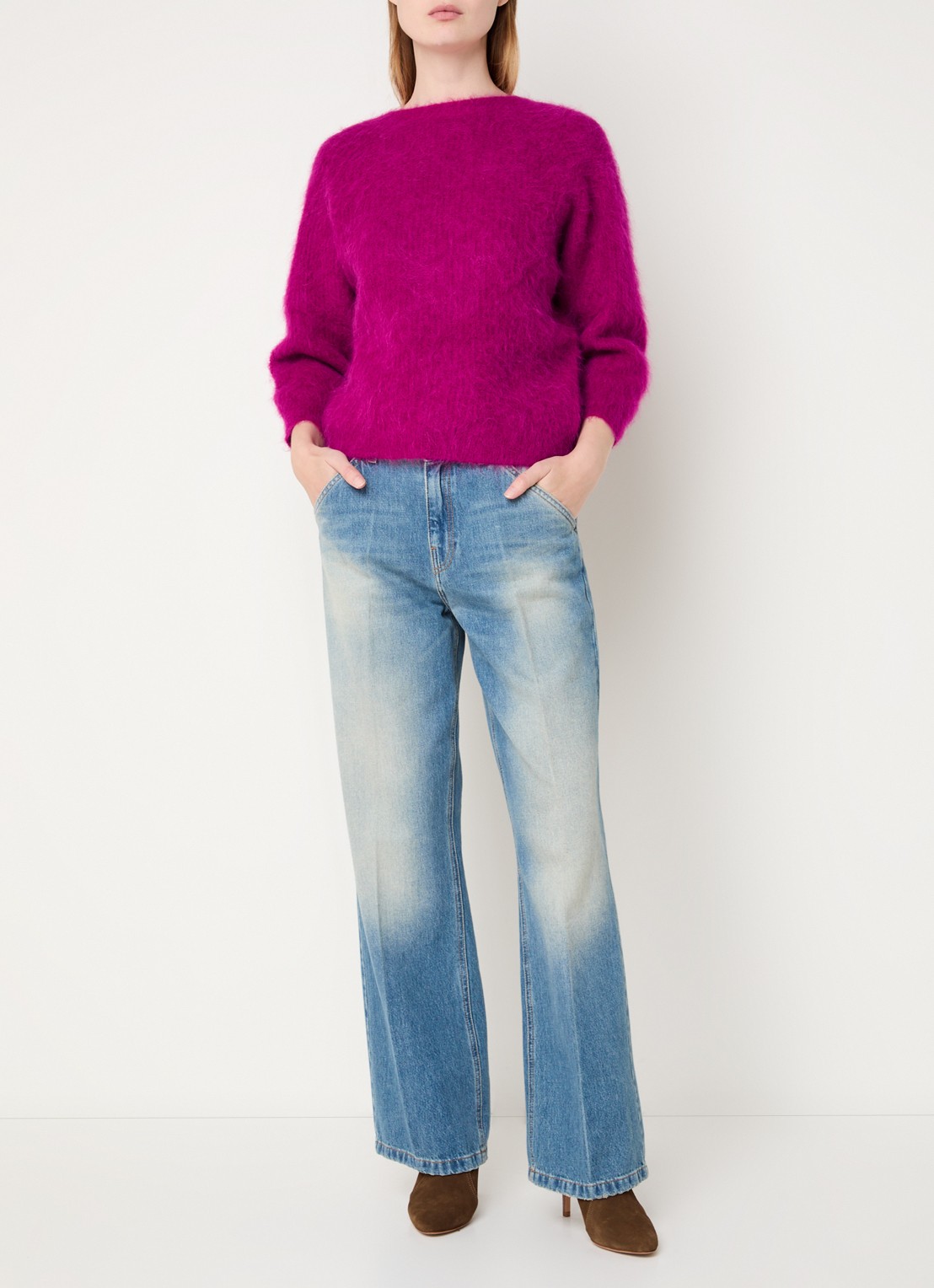 ba&sh Fill grofgebreide trui in alpaca wolblend met rugdecolleté - voorkant 5 fuchsia