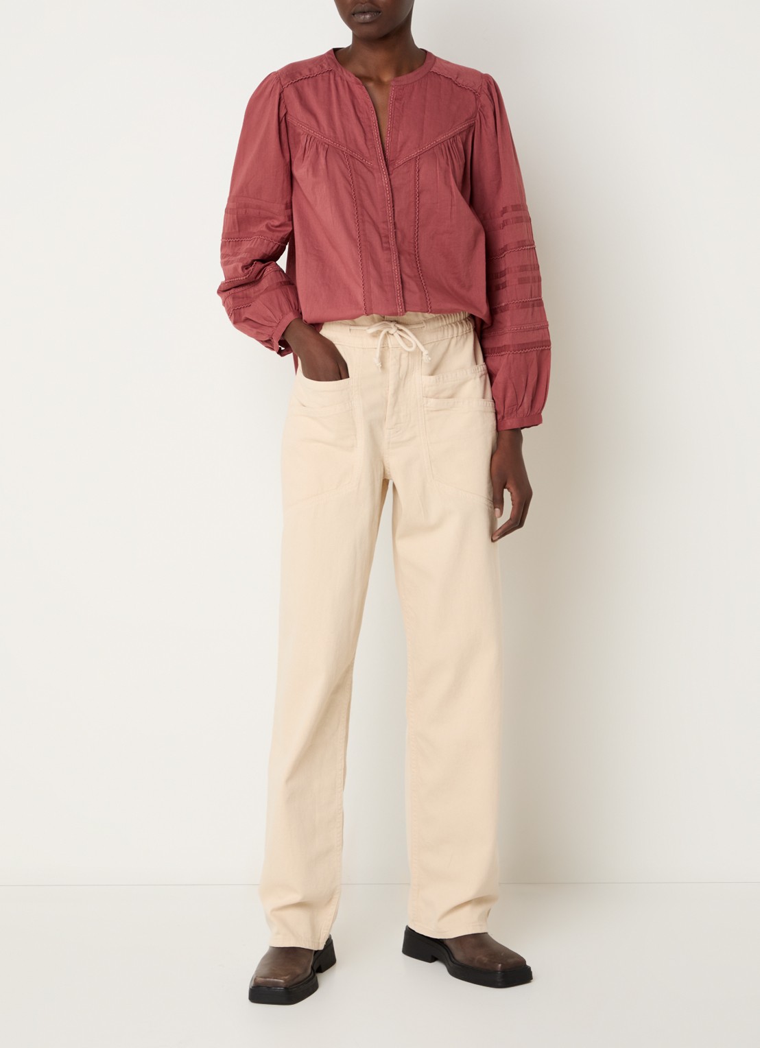 ba&sh Fima high waist straight fit broek met steekzakken - voorkant 3 gebroken wit
