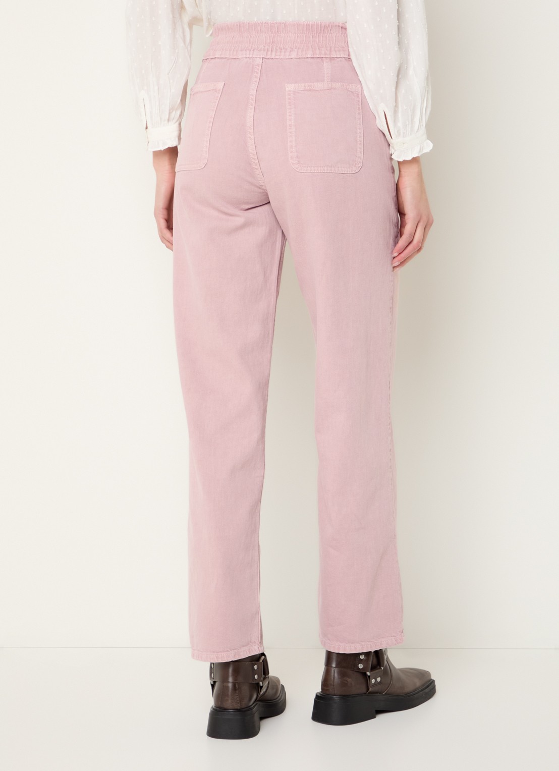 ba&sh Fima high waist straight fit broek met steekzakken - achterkant lichtroze