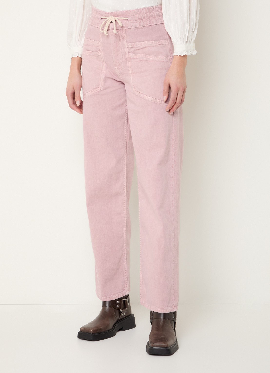 ba&sh Fima high waist straight fit broek met steekzakken - detail 4 lichtroze