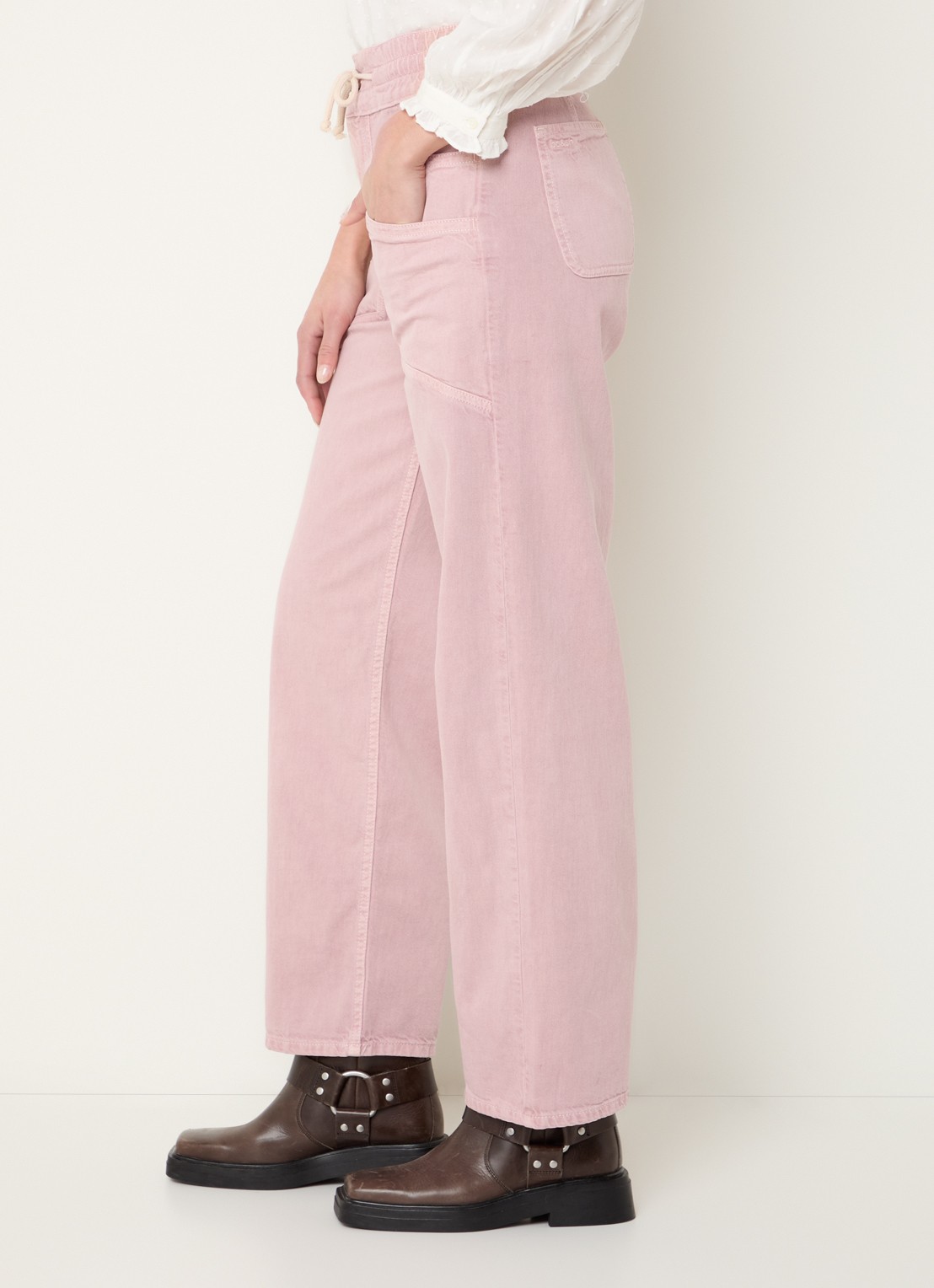ba&sh Fima high waist straight fit broek met steekzakken - detail 5 lichtroze