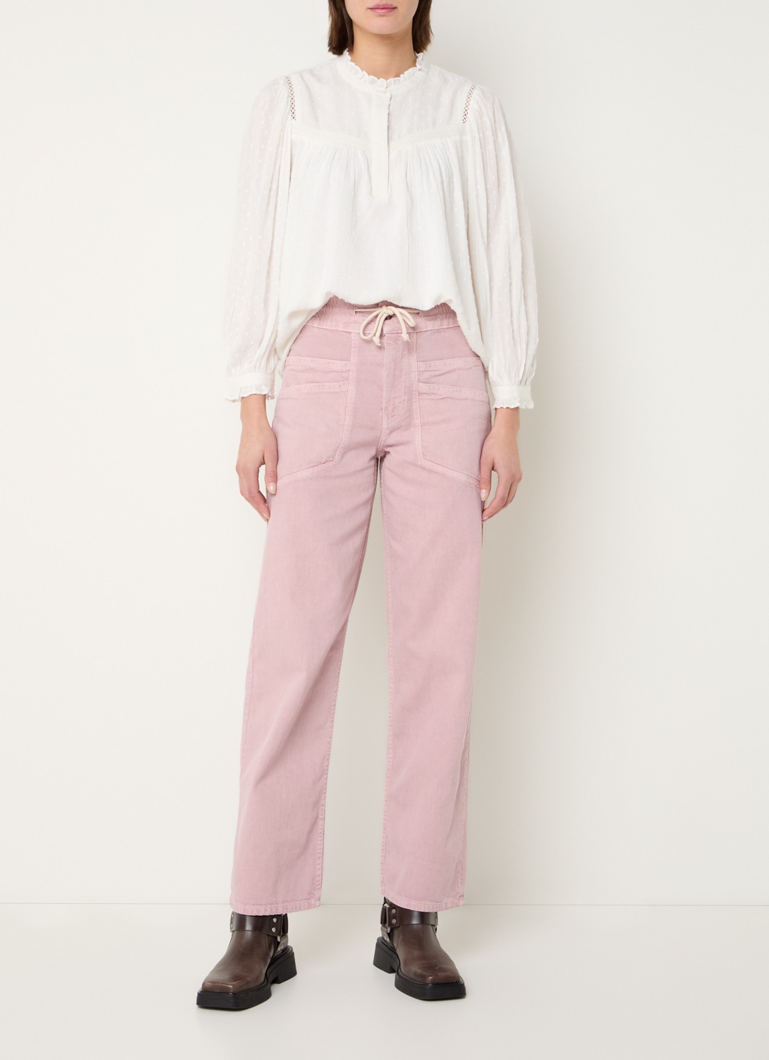 ba&sh Fima high waist straight fit broek met steekzakken - voorkant 3 lichtroze