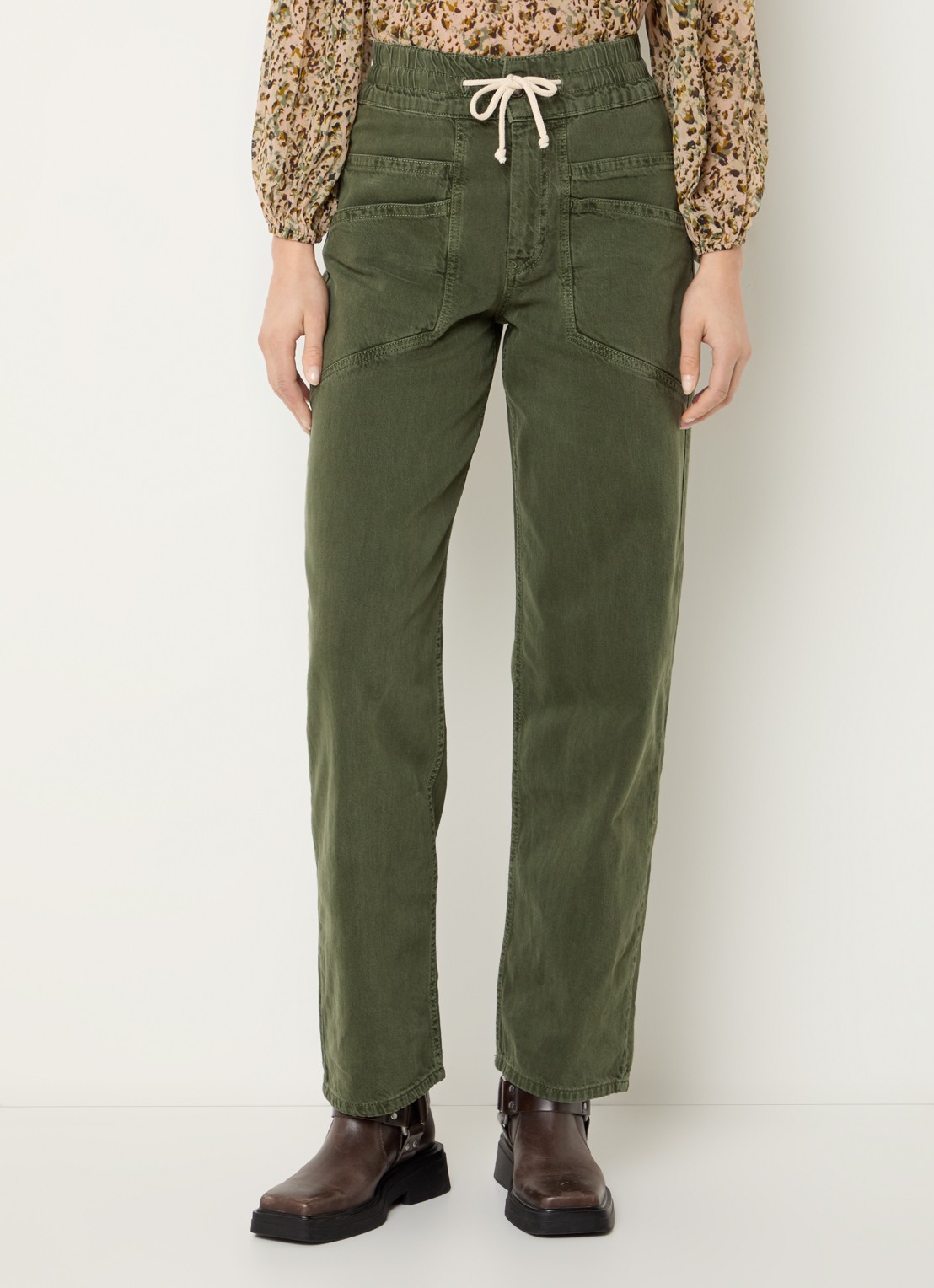 ba&sh Fima high waist straight fit broek met steekzakken - detail 2 groen