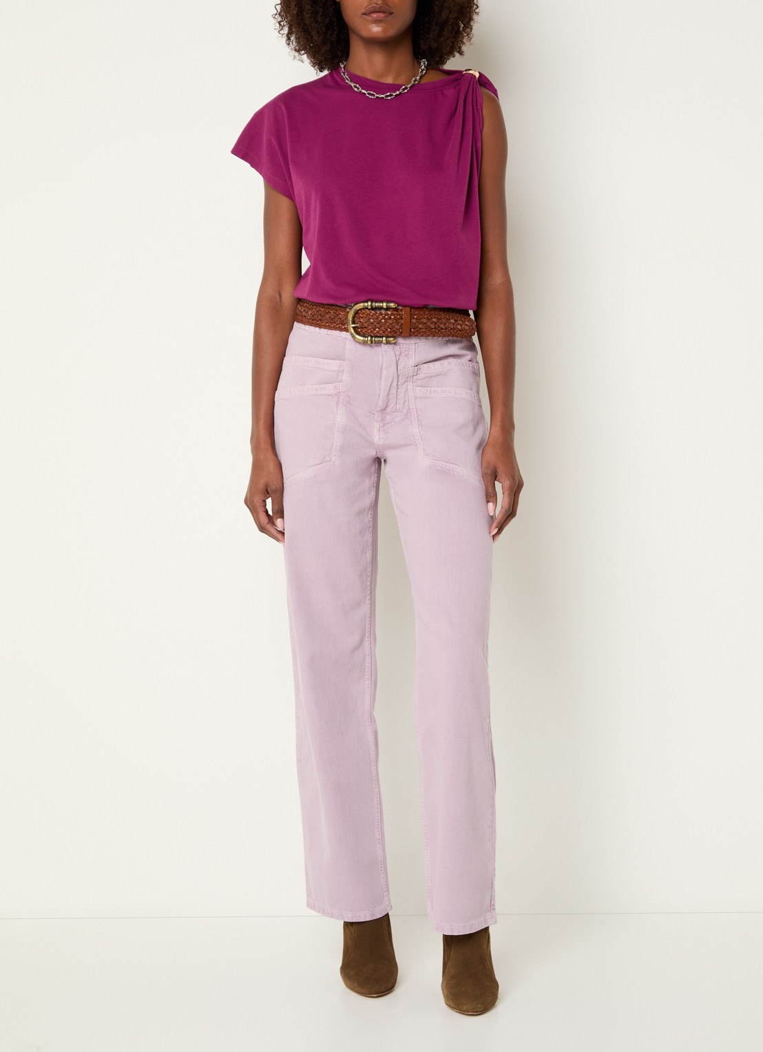 ba&sh Fima high waist straight leg broek met steekzakken - voorkant 3 lichtpaars