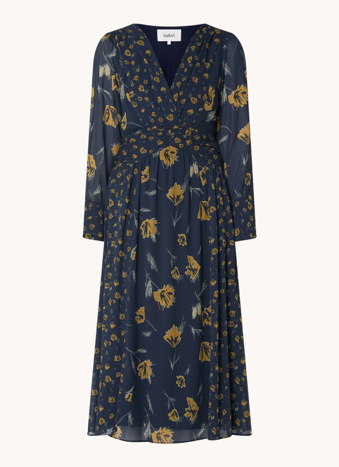 ba&sh Finaya midi tuniekjurk met bloemenprint - voorkant donkerblauw