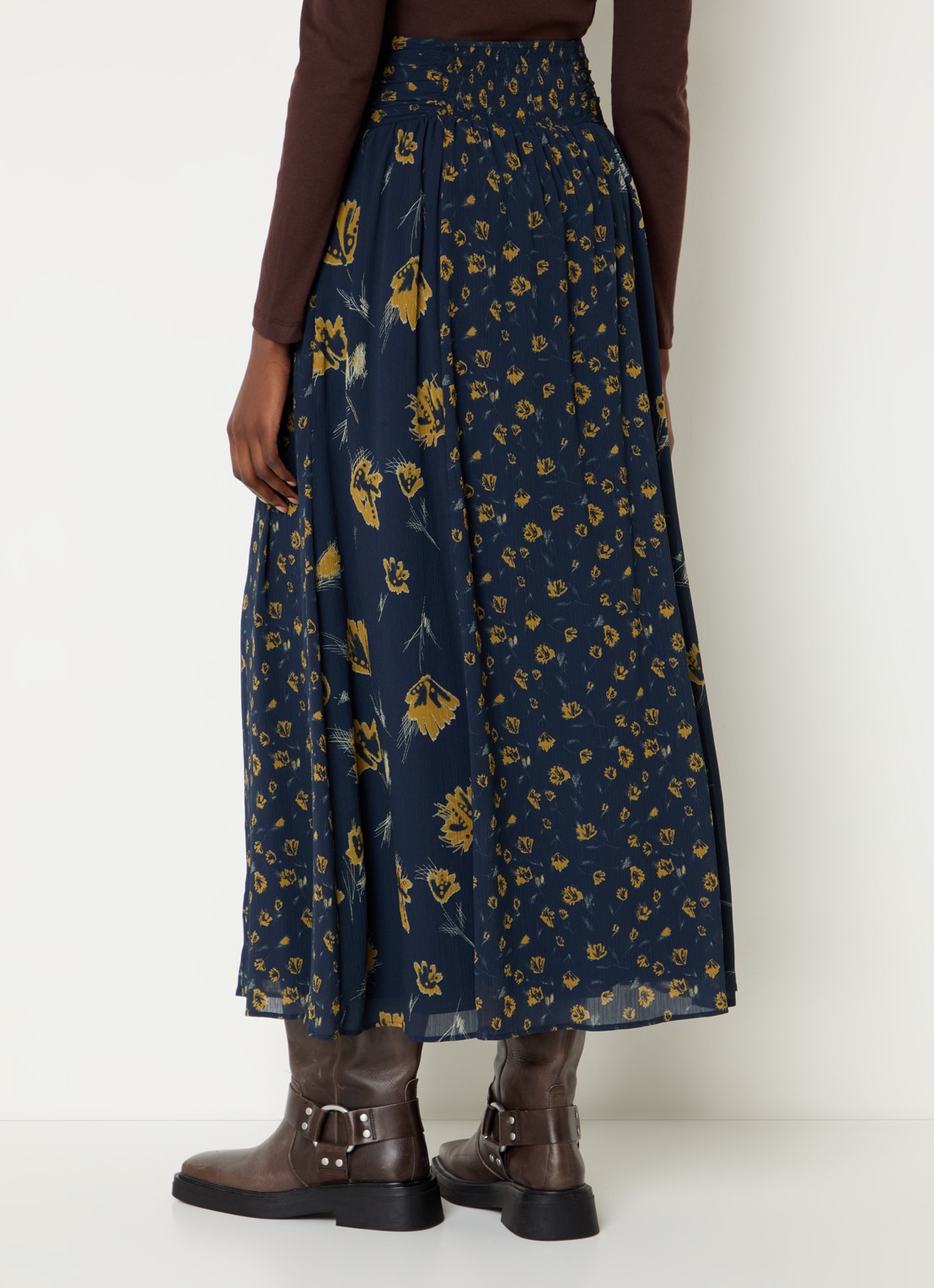 ba&sh Findy midi rok met bloemenprint - achterkant 3 petrol