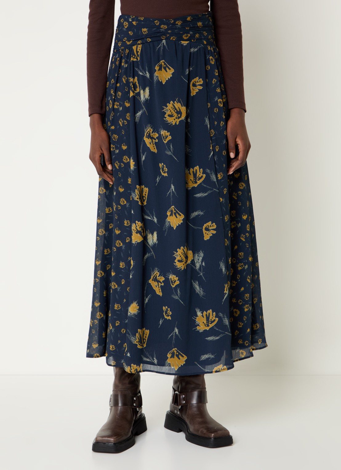ba&sh Findy midi rok met bloemenprint - detail 4 petrol