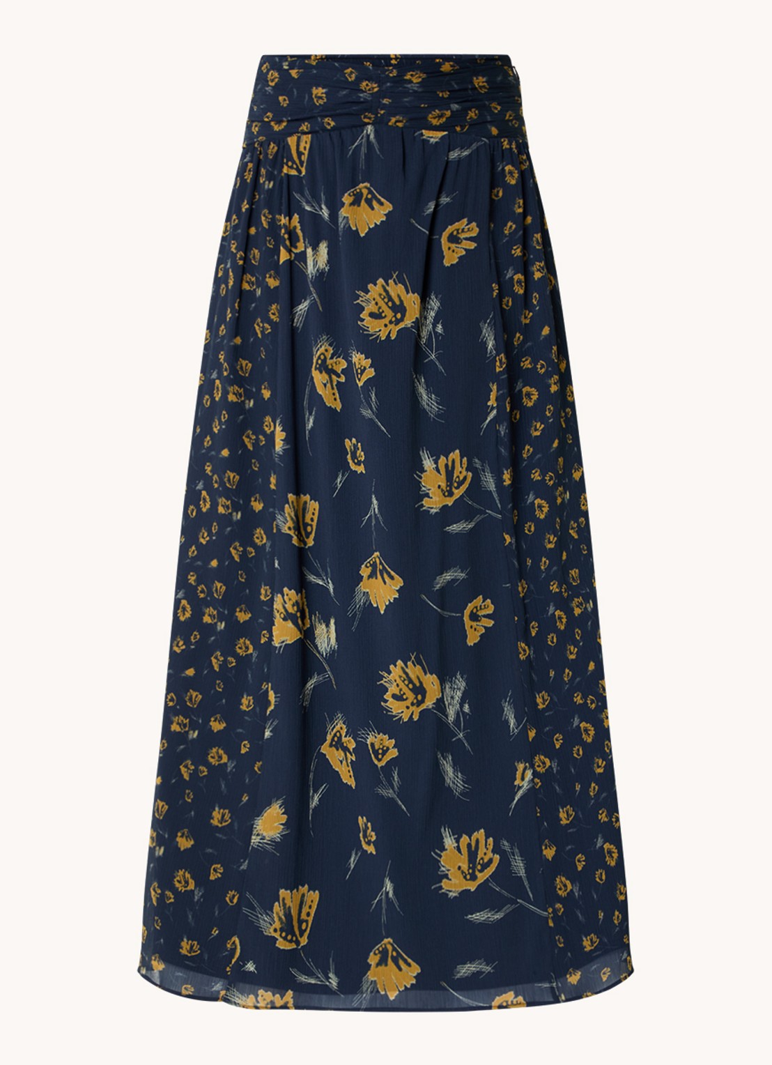 ba&sh Findy midi rok met bloemenprint - voorkant petrol