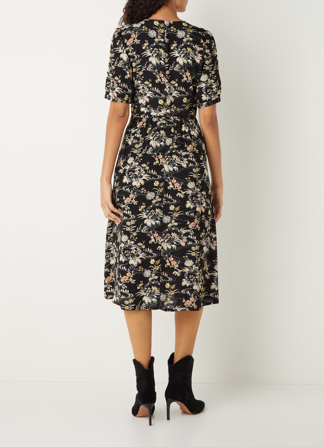 Ba&sh Floe midi jurk met bloemenprint en V-hals  - achterkant zwart