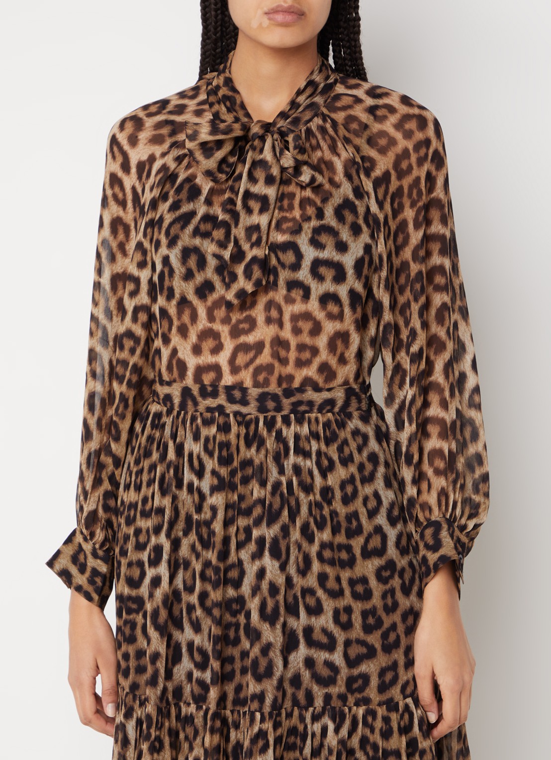 ba&sh Floe top met sjaalkraag en panterprint - detail bruin