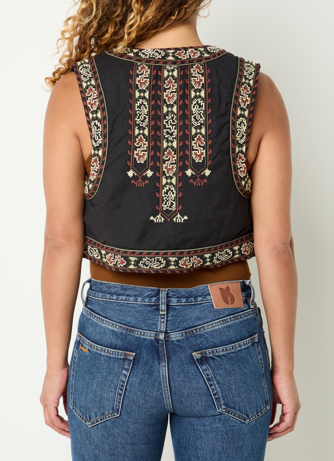 ba&sh Fosca gilet in linnenblend met borduring - achterkant 4 antraciet